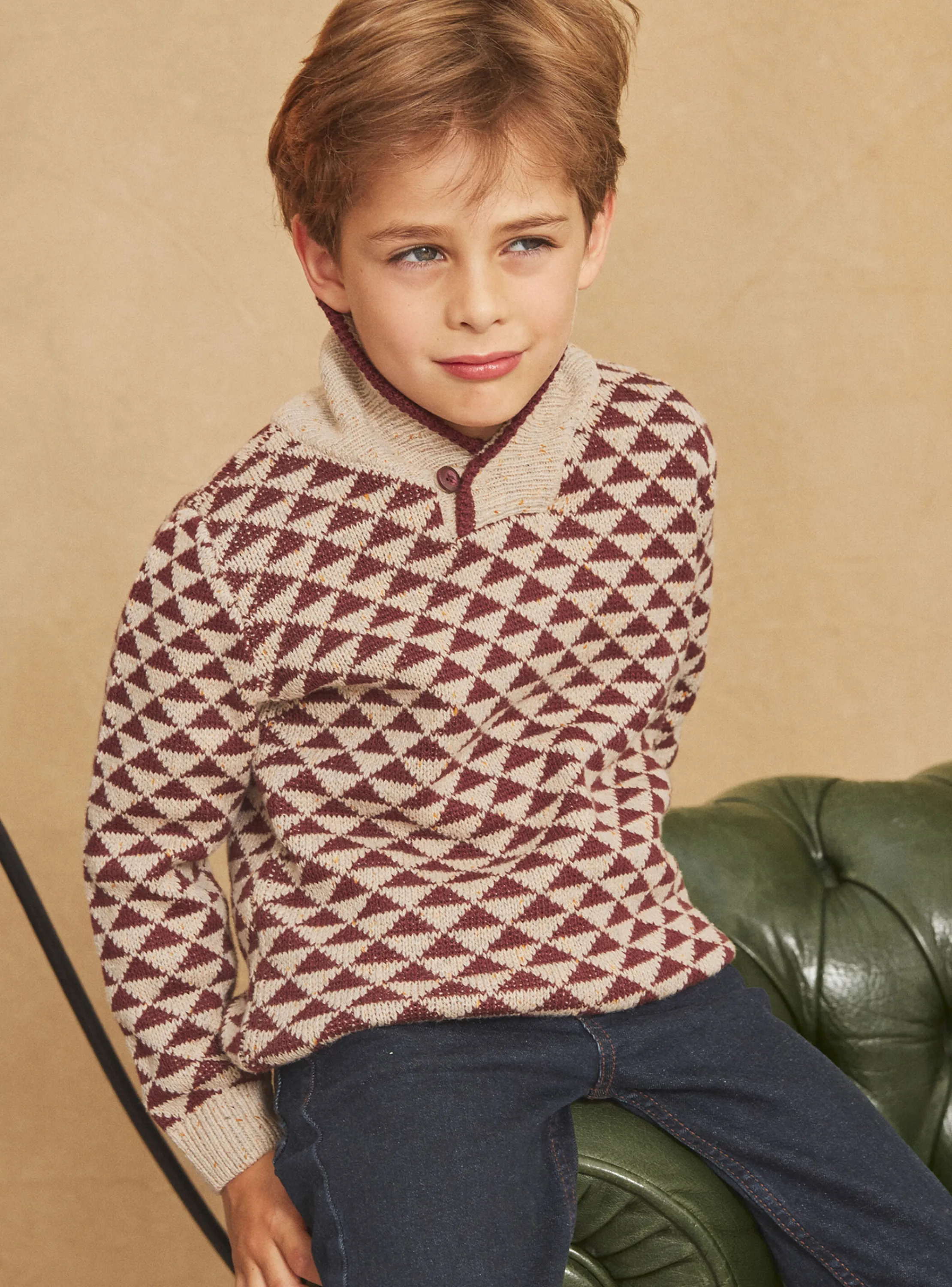 Best Sergent Major Beige and brown jacquard sweater