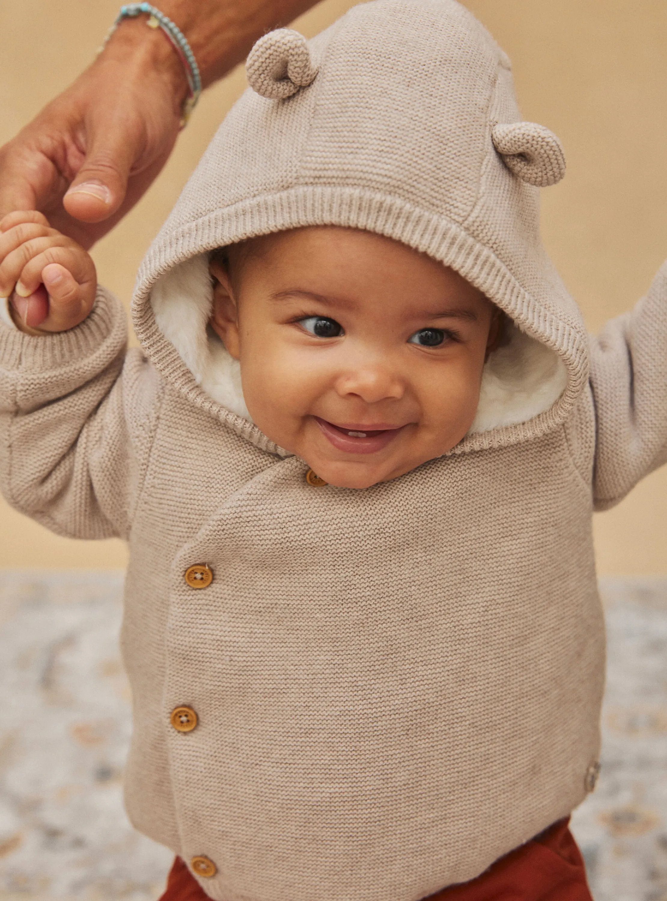 Hot Sergent Major Beige knit hooded jacket