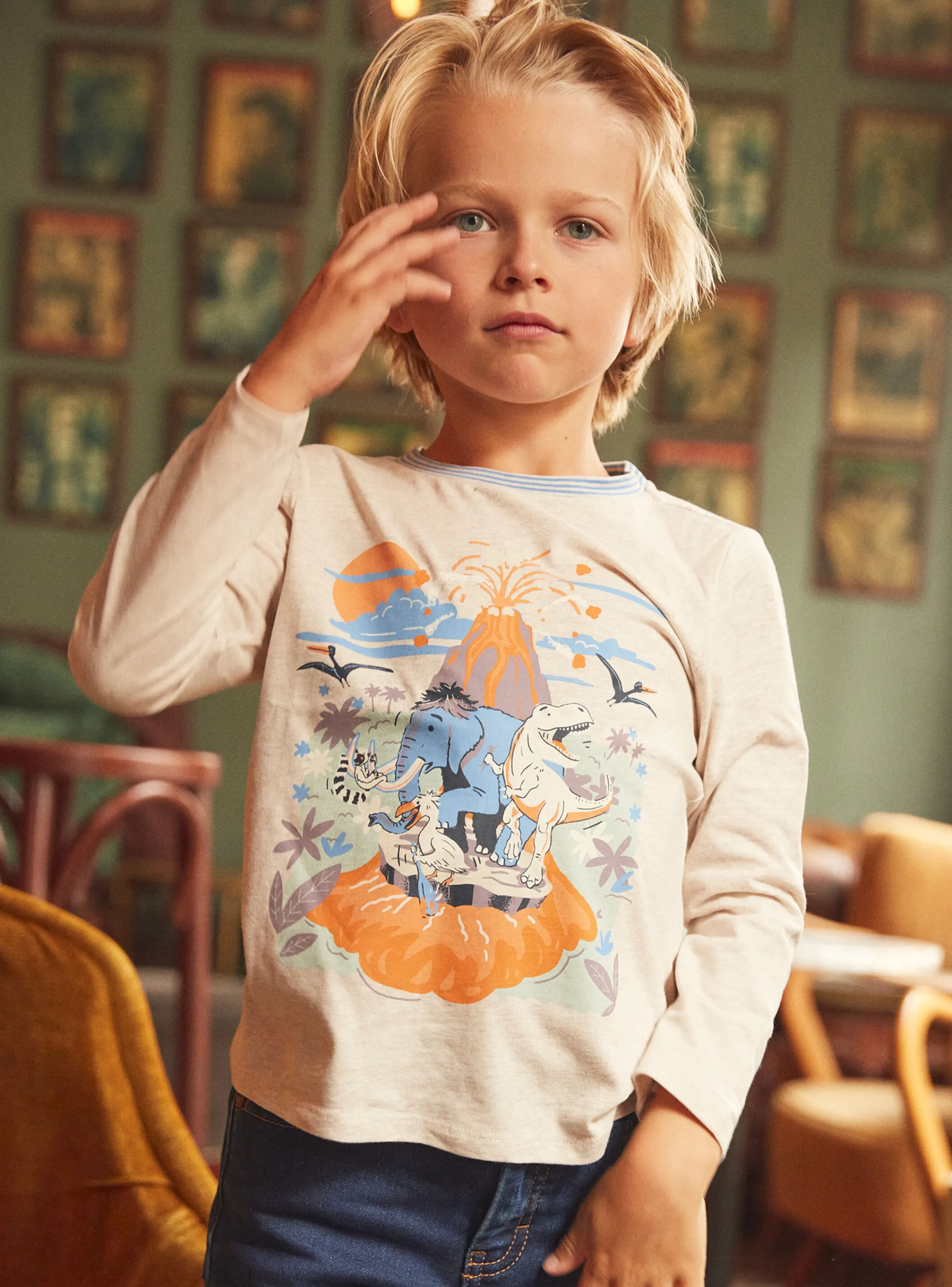 Cheap Sergent Major Beige t-shirt with prehistoric animal motif