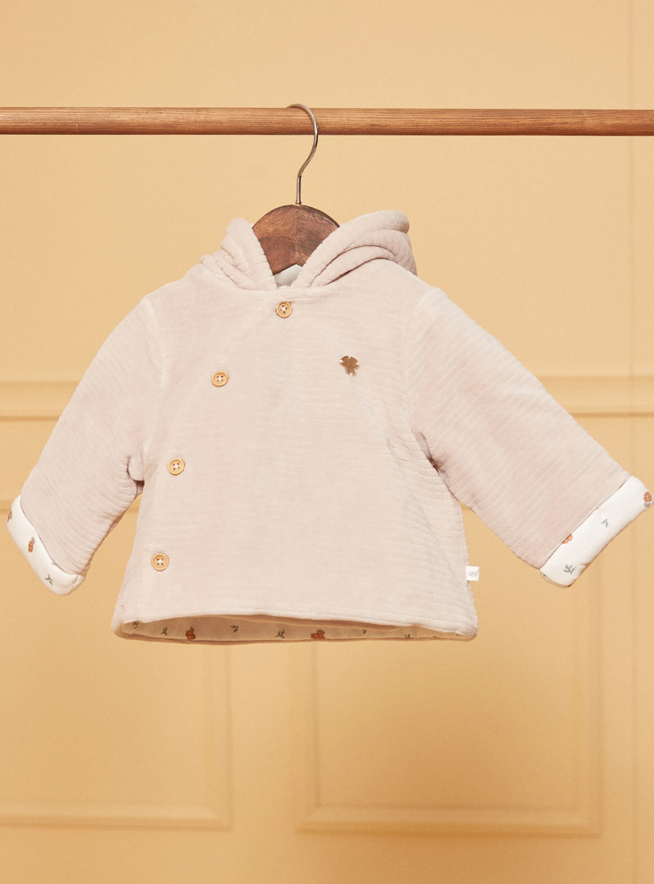 Discount Sergent Major Beige velvet hooded baby jacket