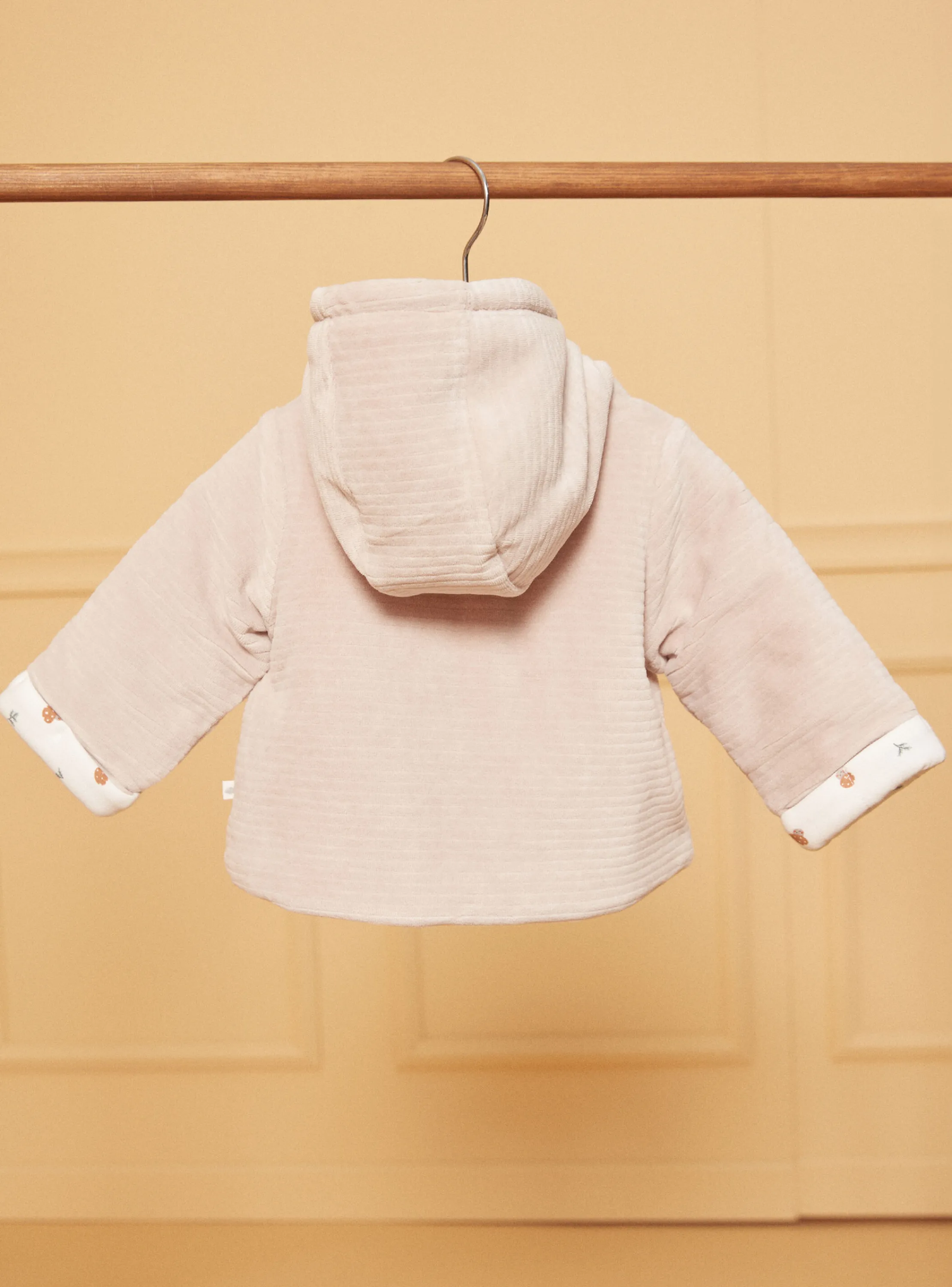 Discount Sergent Major Beige velvet hooded baby jacket
