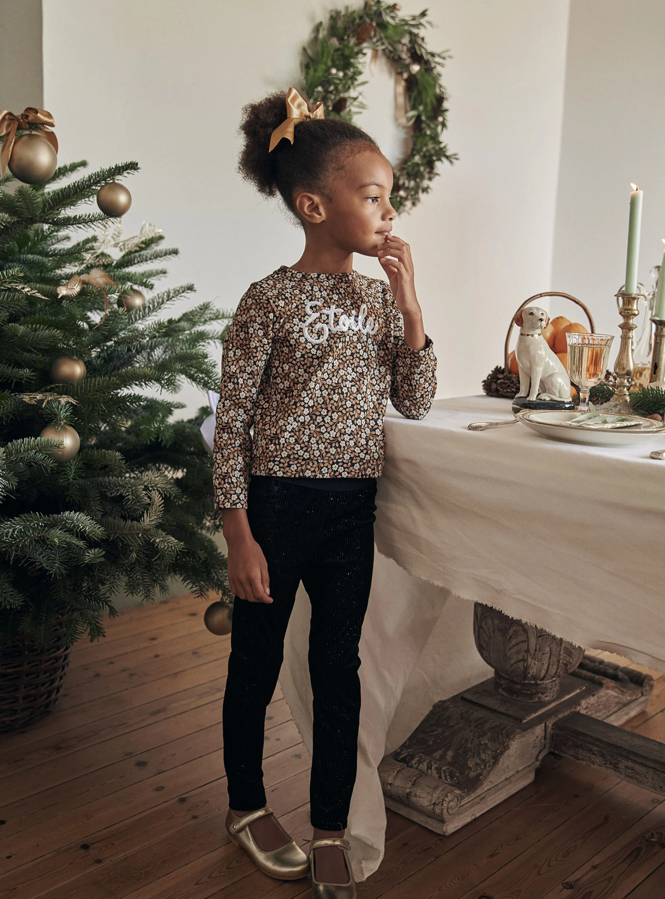 New Sergent Major Black velvet sequined leggings