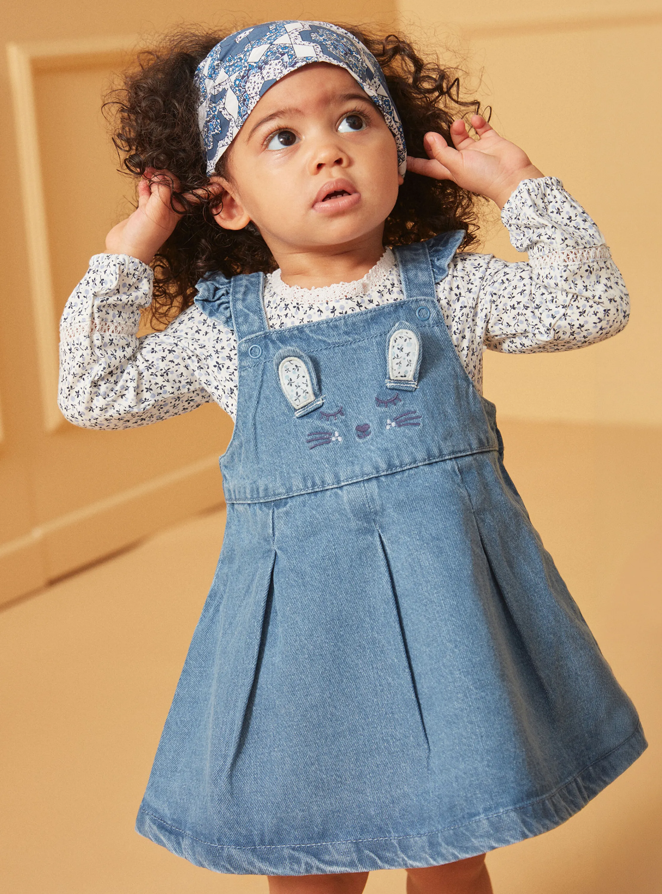 Discount Sergent Major Blue and ecru bodysuit and pinafore dress set