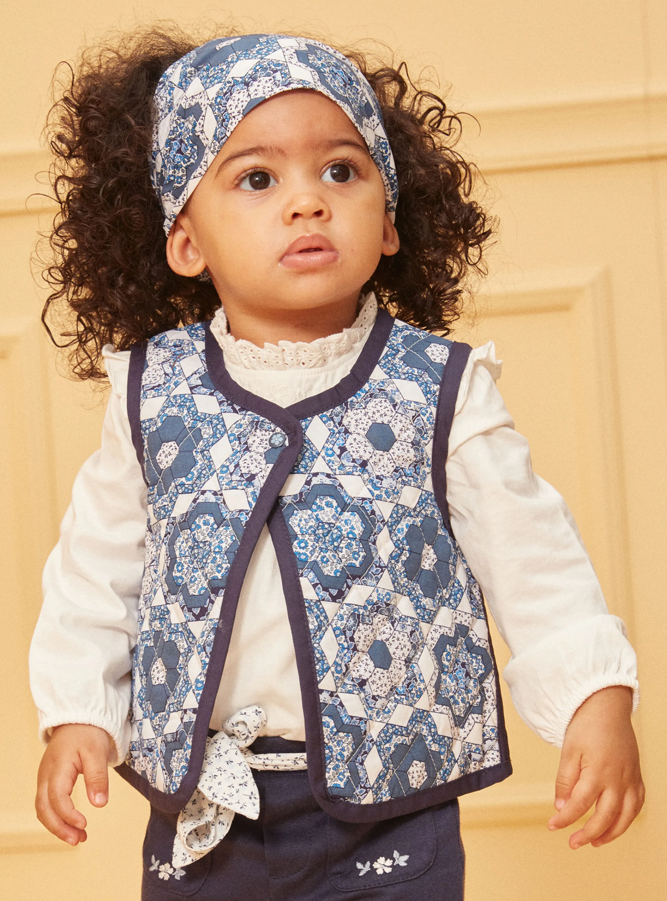 New Sergent Major Blue and white quilted sleeveless jacket