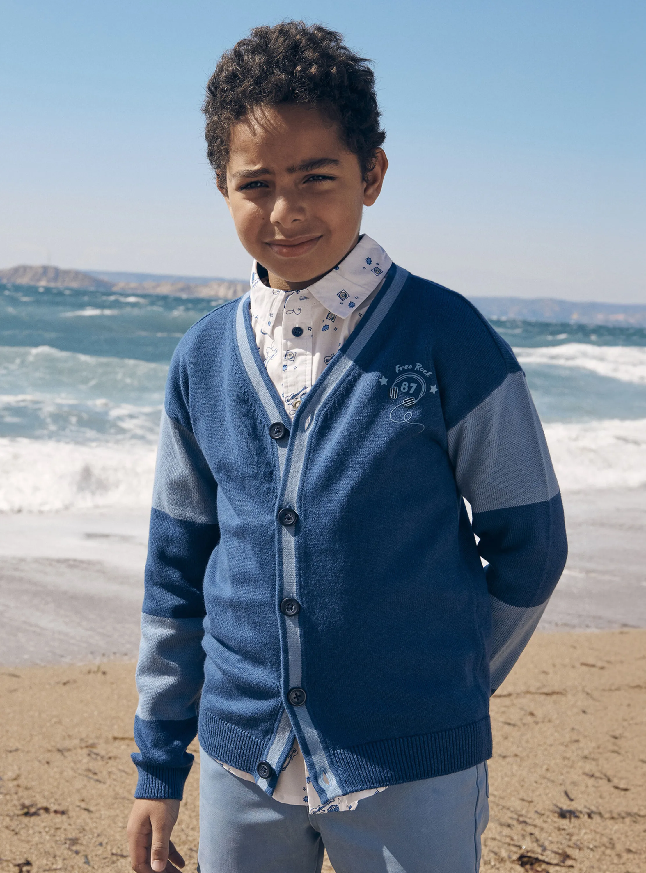 New Sergent Major Blue long-sleeved cashmere cardigan