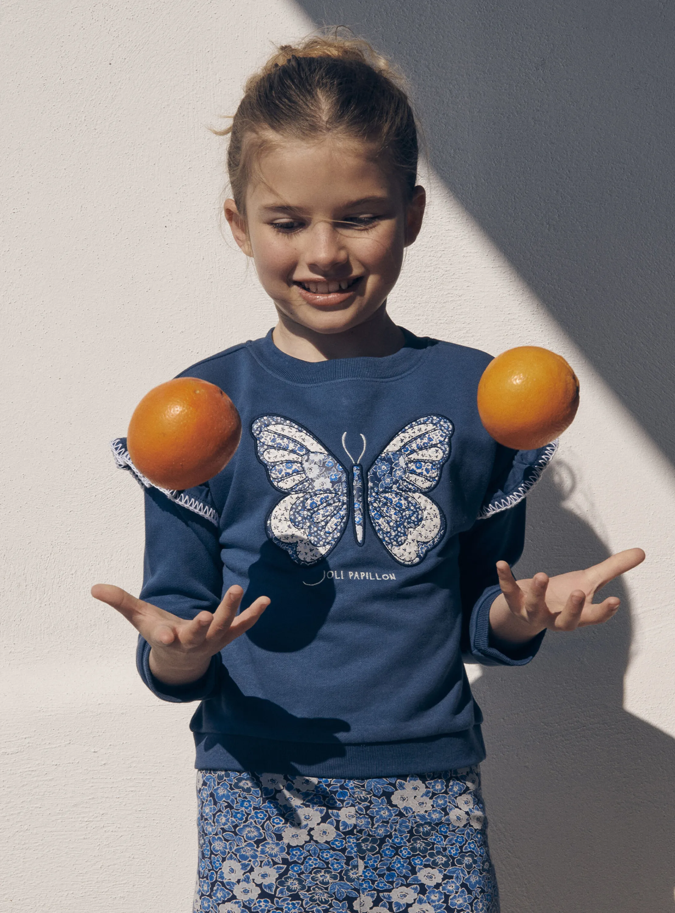 Fashion Sergent Major Blue sweatshirt with embroidered butterfly motif