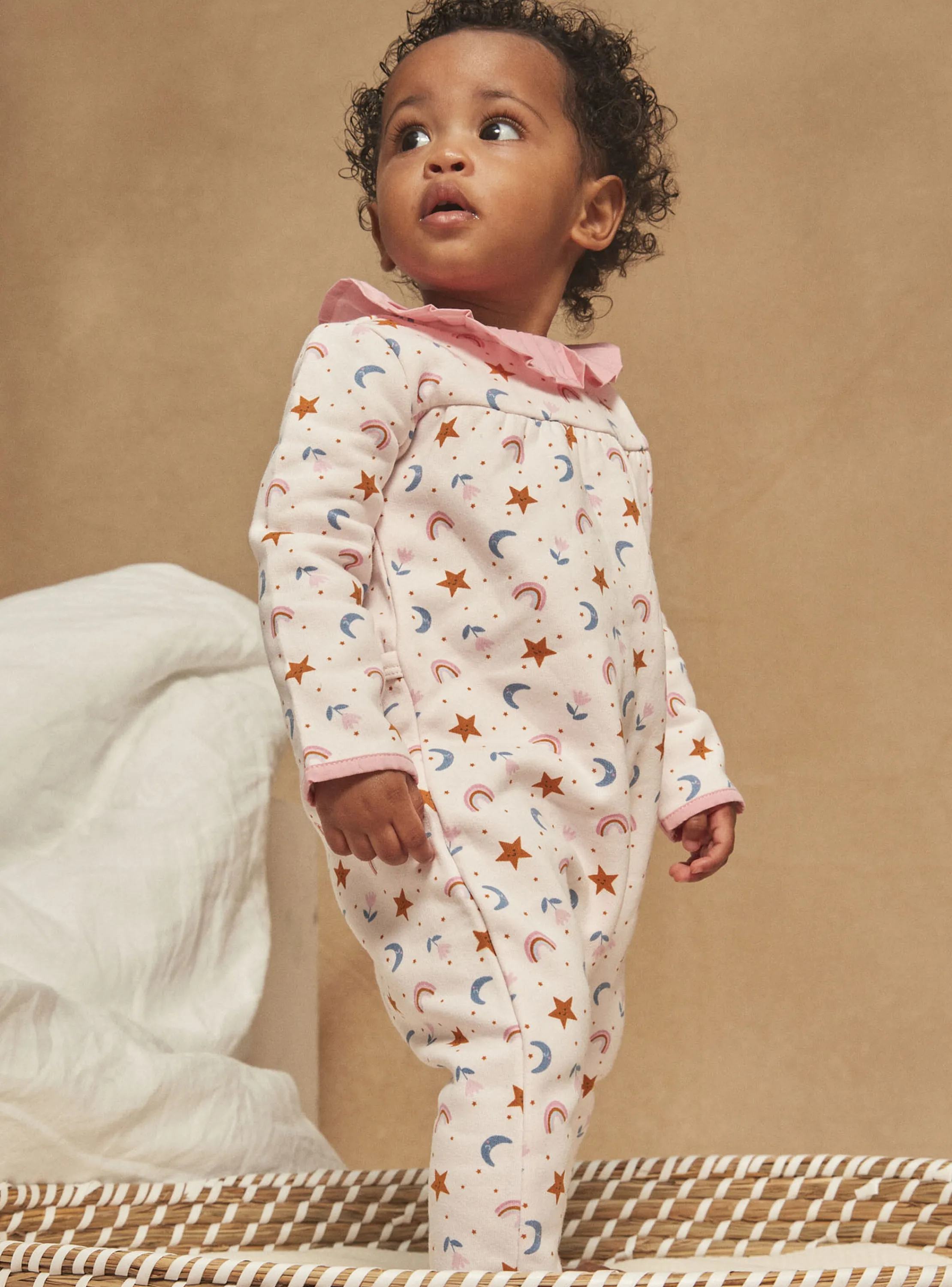 Flash Sale Sergent Major Blush romper with stars, moons, rainbows and flowers print