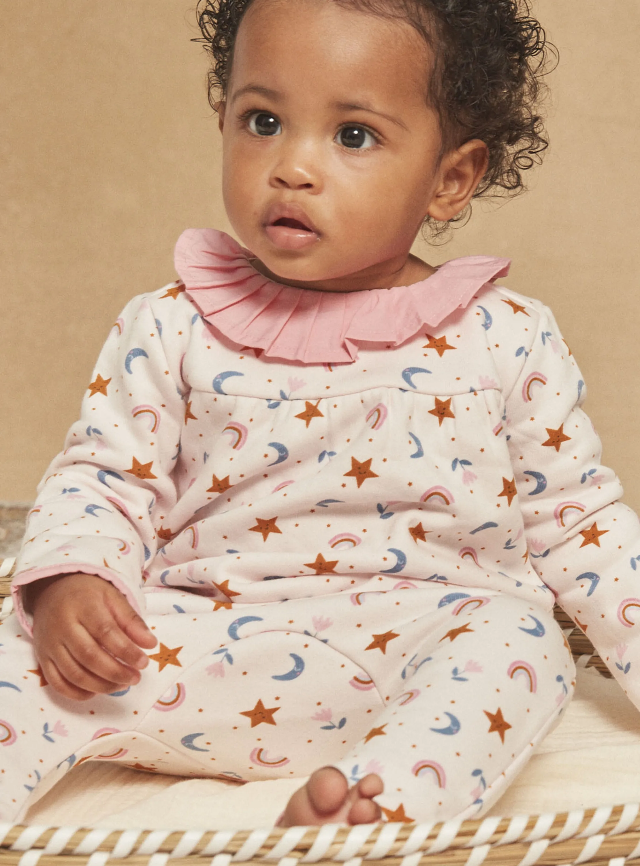 Flash Sale Sergent Major Blush romper with stars, moons, rainbows and flowers print