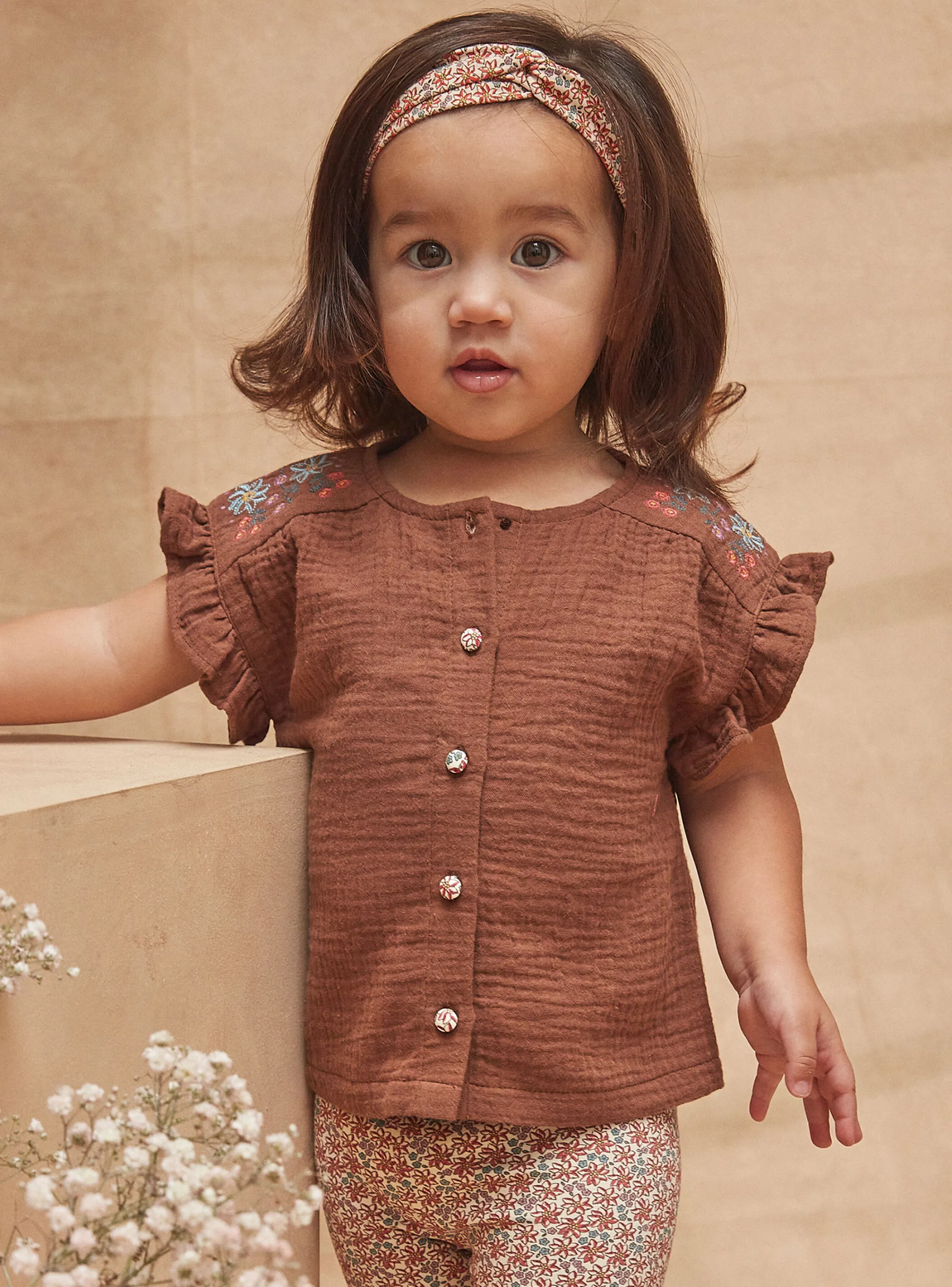 Best Sale Sergent Major Chocolate brown flowing blouse with embroidery