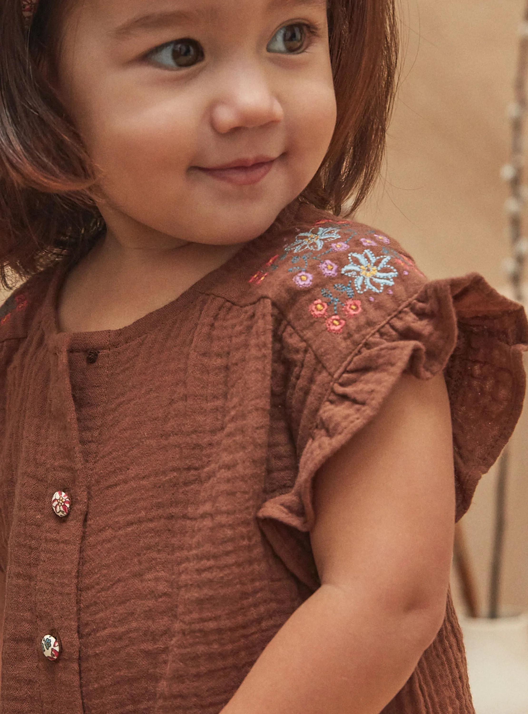 Best Sale Sergent Major Chocolate brown flowing blouse with embroidery