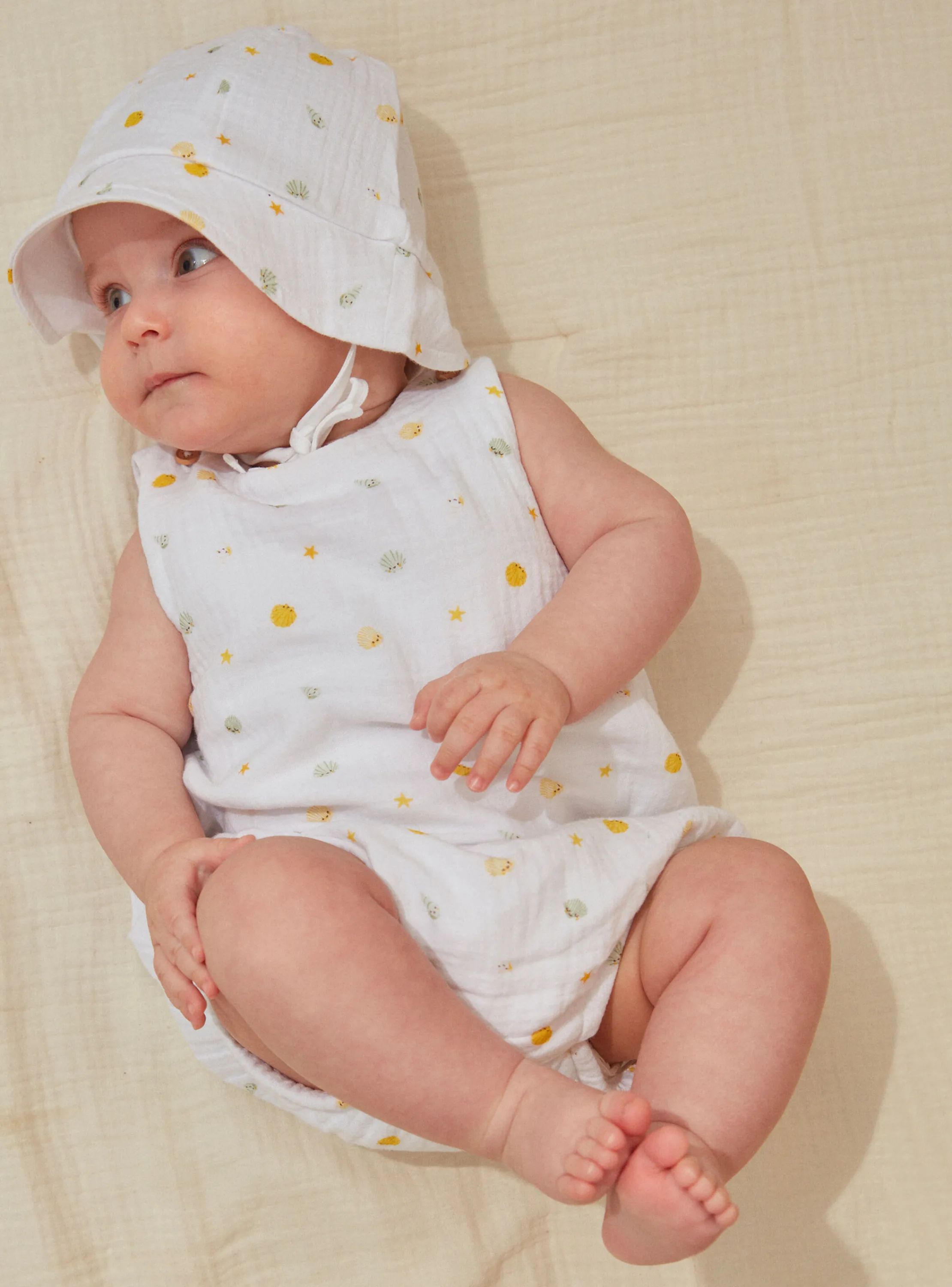 Sale Sergent Major Cotton gauze rompers and beanie hat