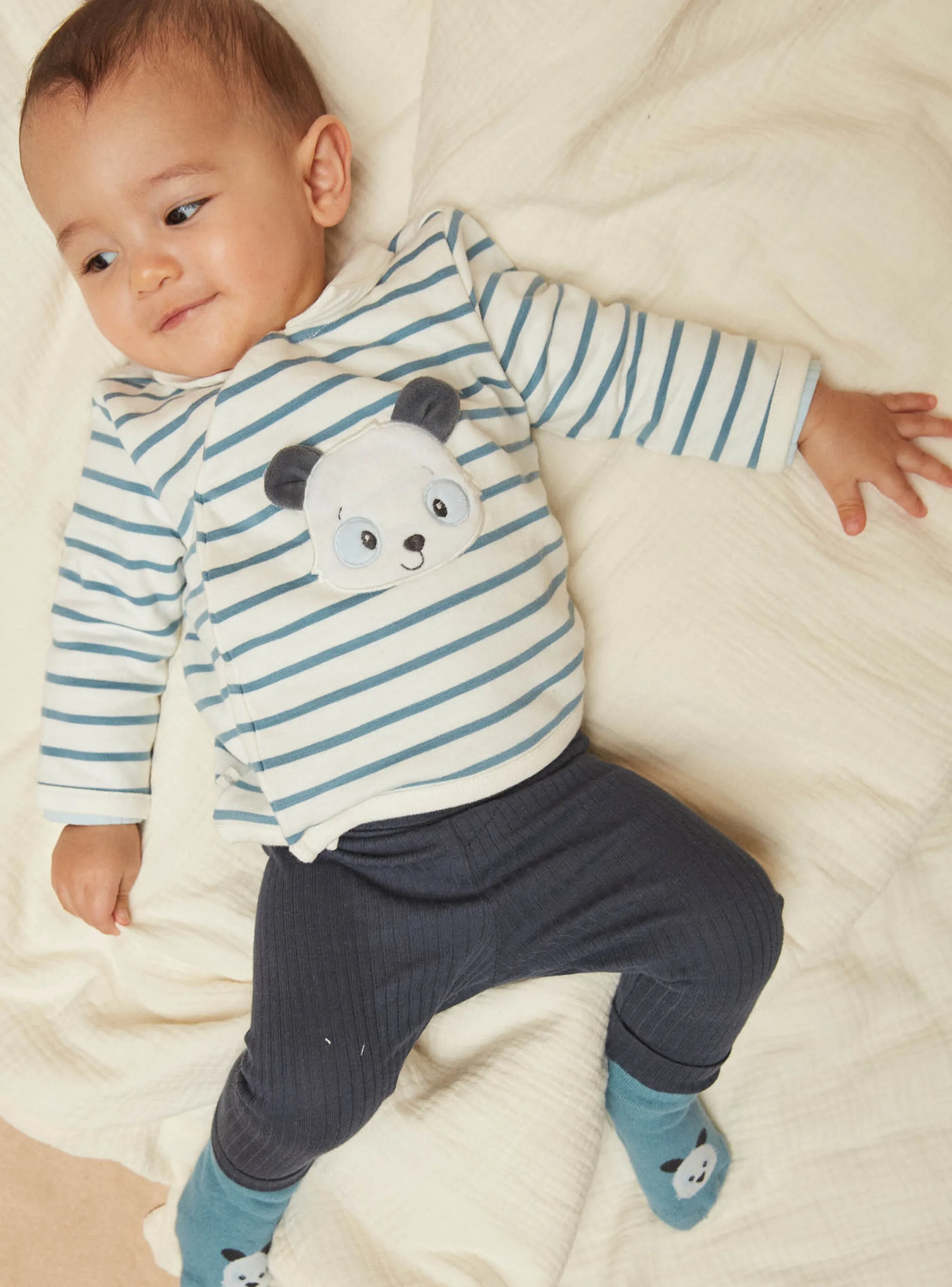 Best Sale Sergent Major Ecru and blue sweater, blue leggings and blue socks