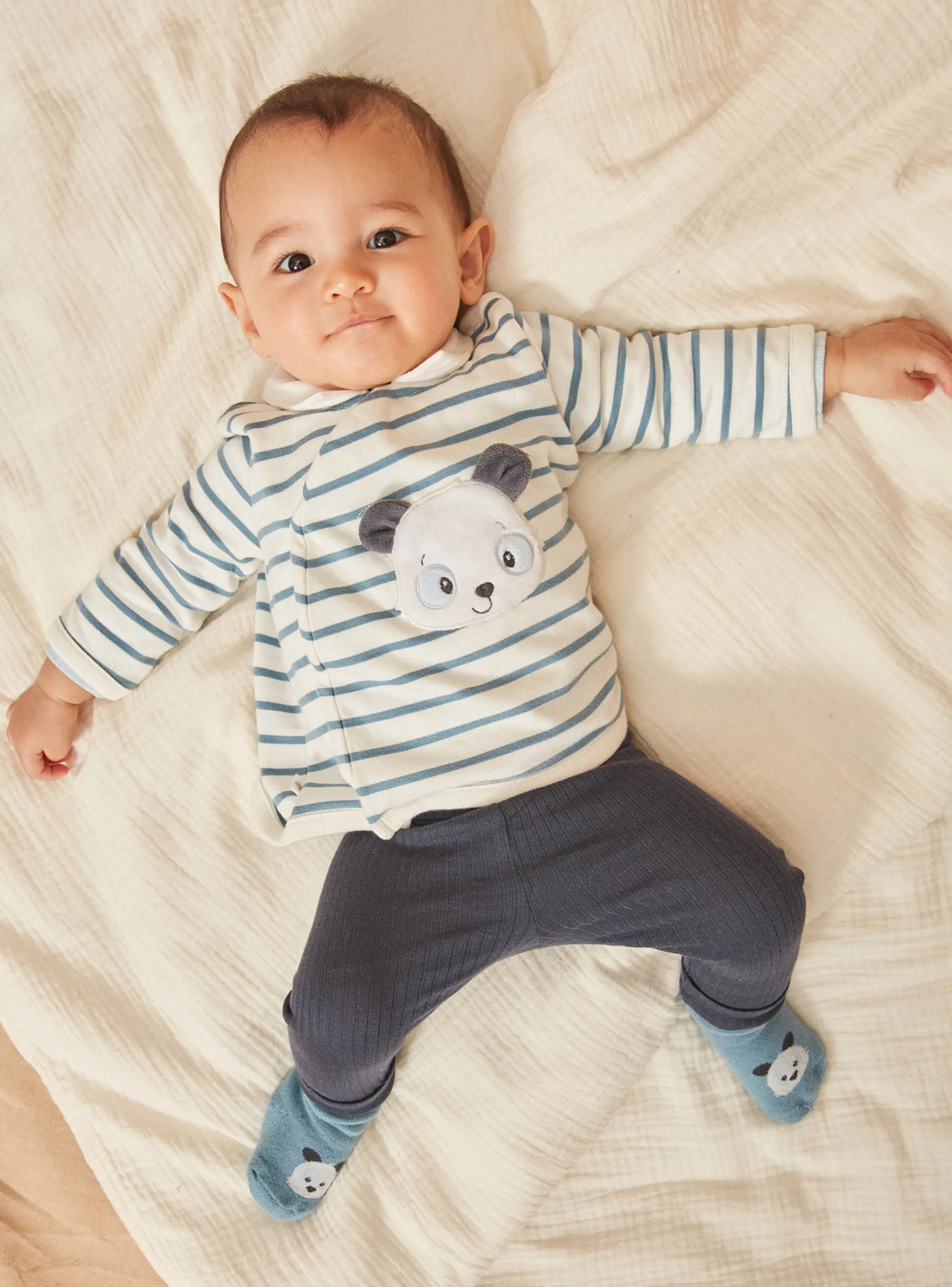 Best Sale Sergent Major Ecru and blue sweater, blue leggings and blue socks