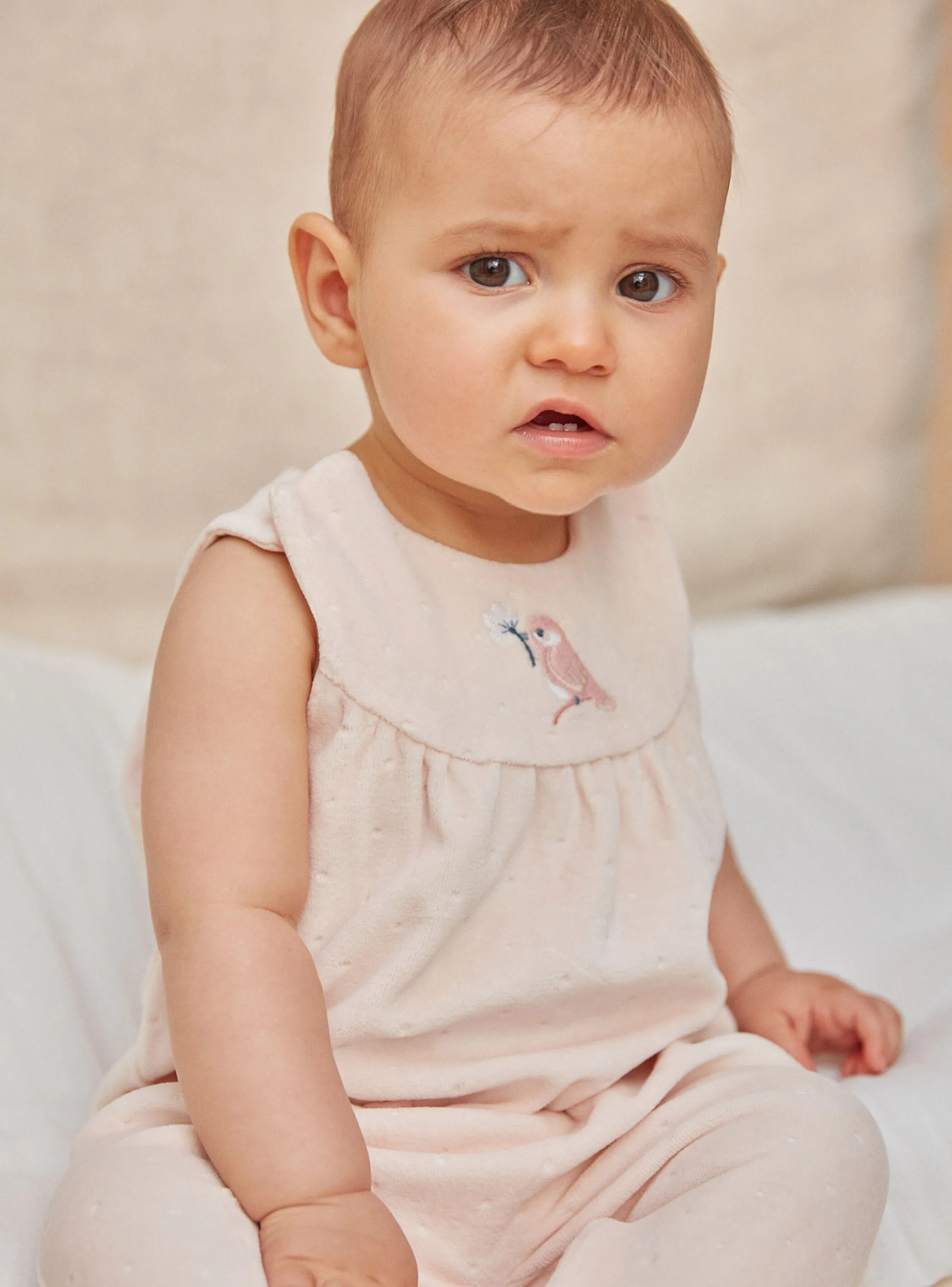 Fashion Sergent Major Ecru and dragee pink velvet and tubique nightwear set