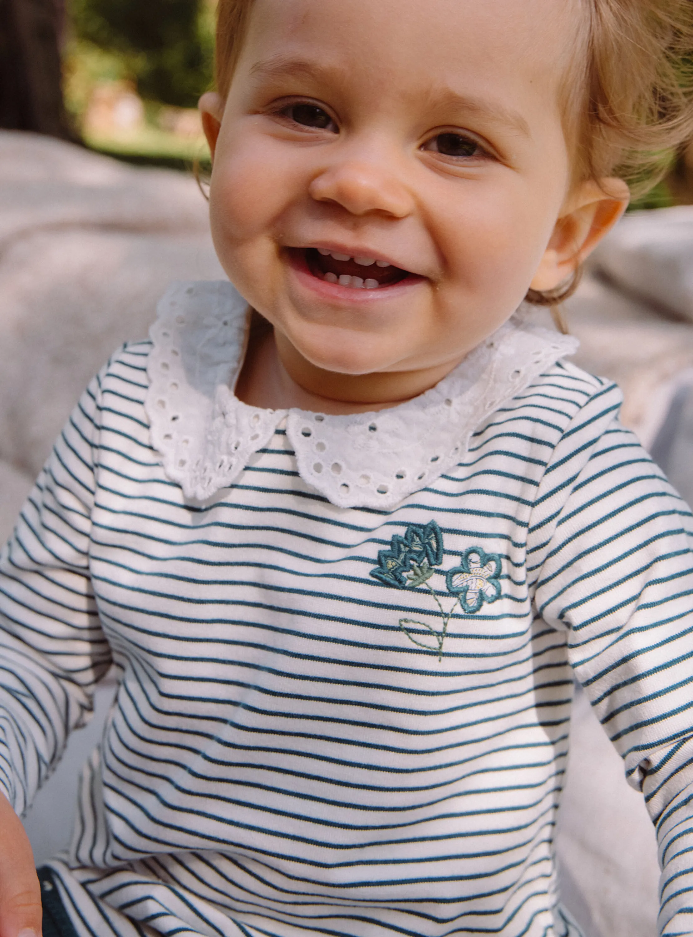 Shop Sergent Major Ecru and emerald green bodysuit with stripe print