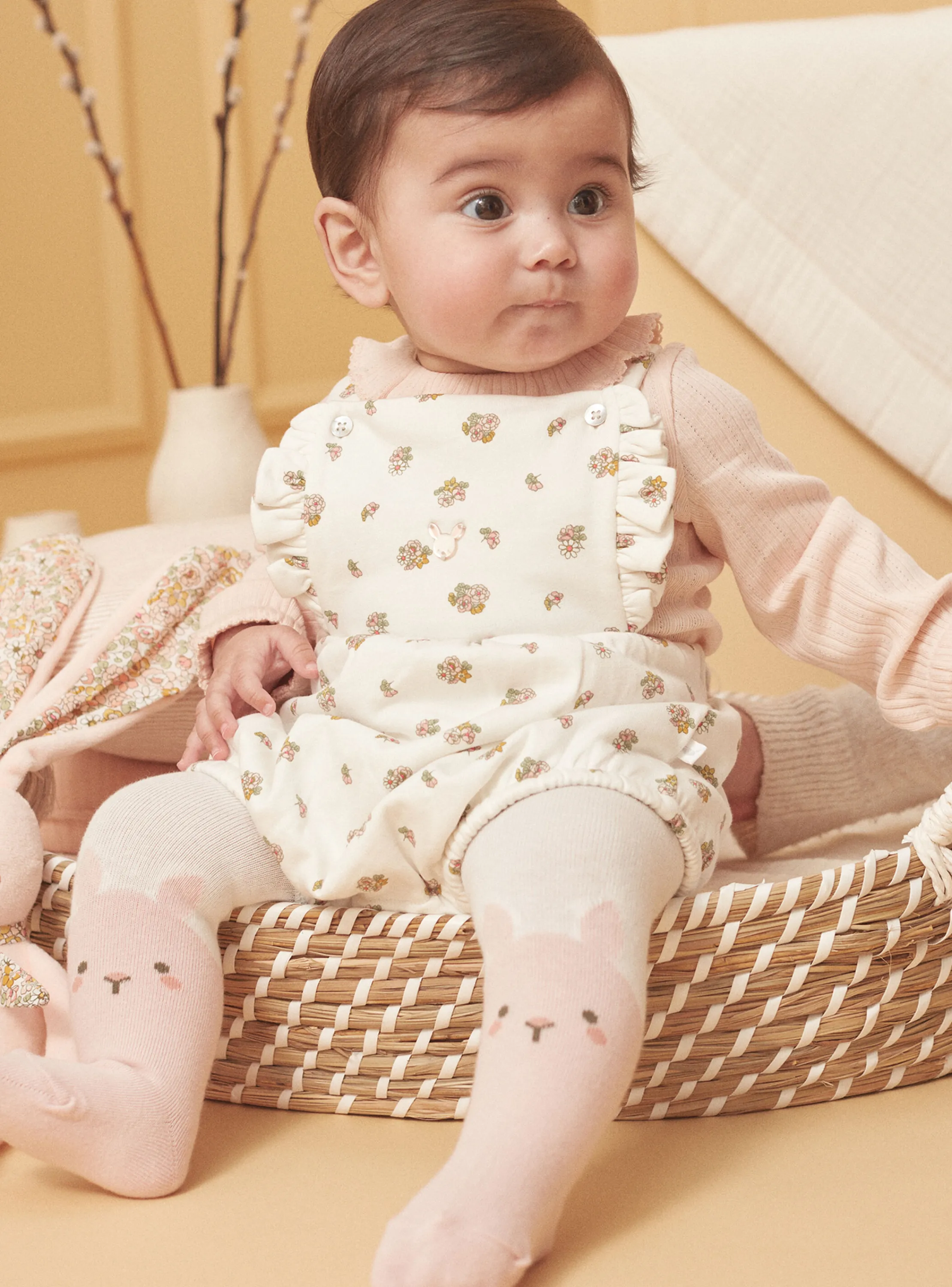 Best Sale Sergent Major Ecru and pink bodysuit, romper and tights set