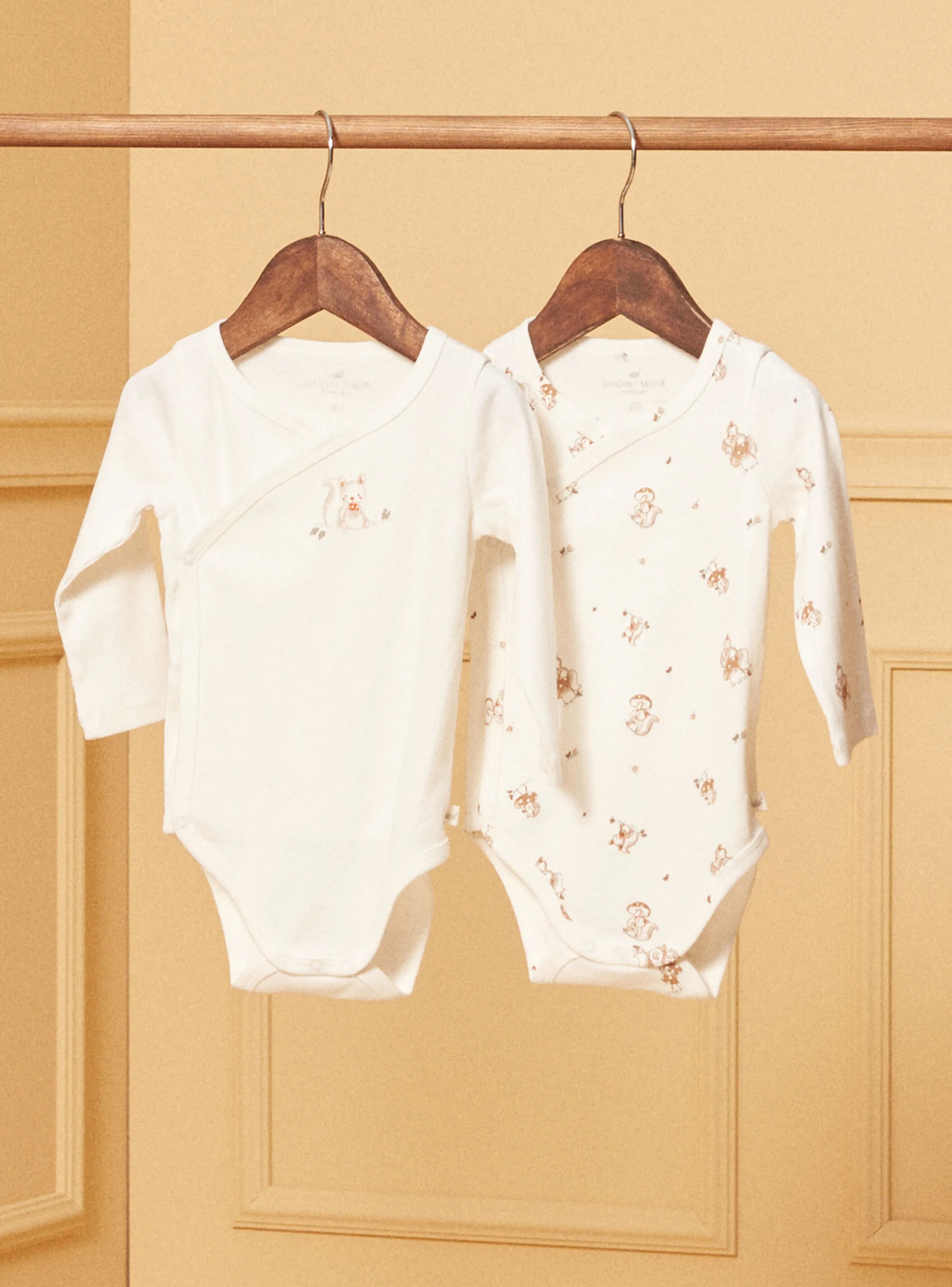 Outlet Sergent Major 2 ecru baby bodysuits in cotton