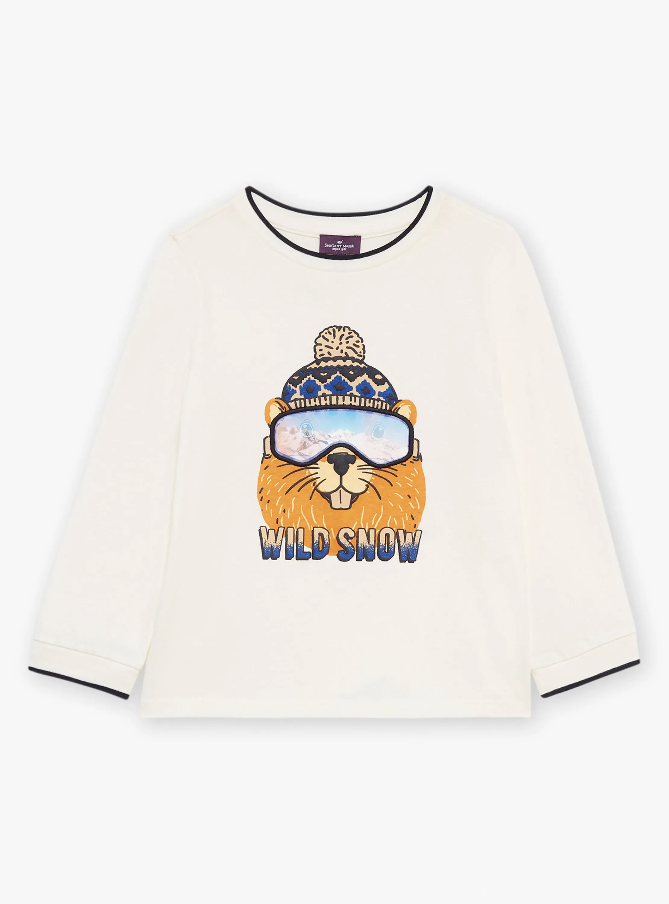 Outlet Sergent Major Ecru beaver T-shirt with holographic effect