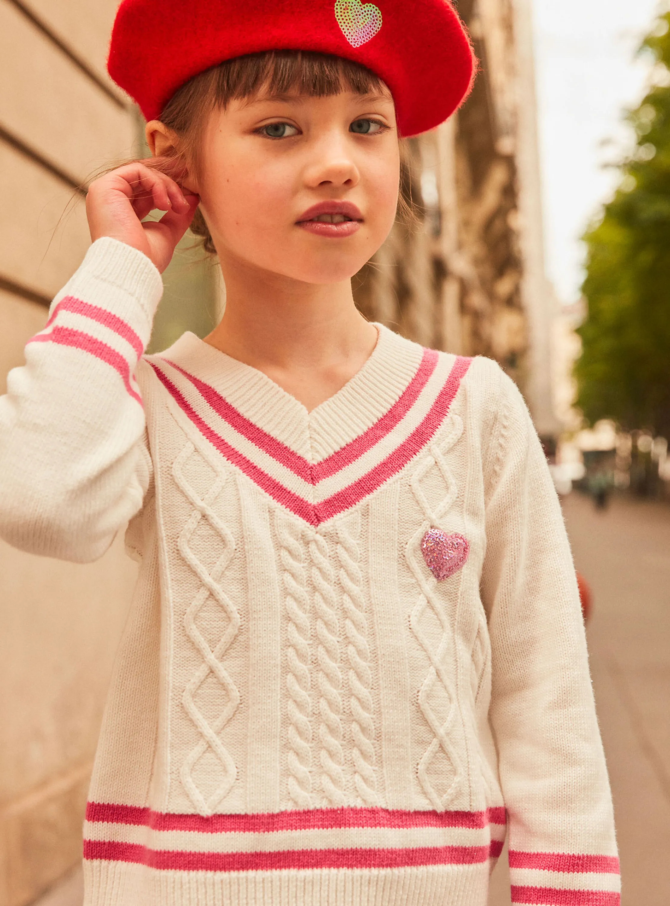 Shop Sergent Major Ecru cable-knit sweater
