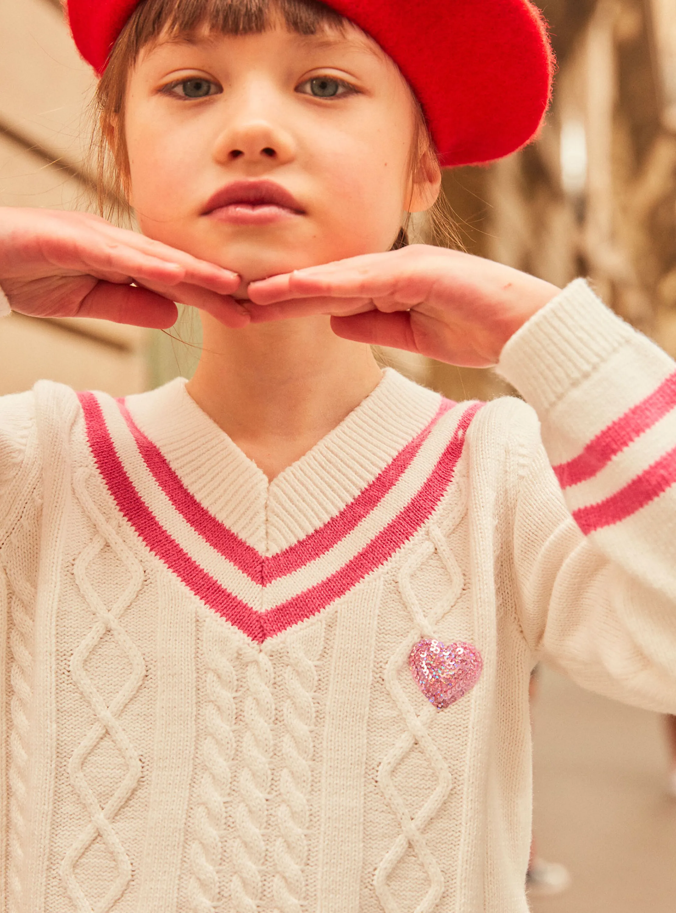 Shop Sergent Major Ecru cable-knit sweater