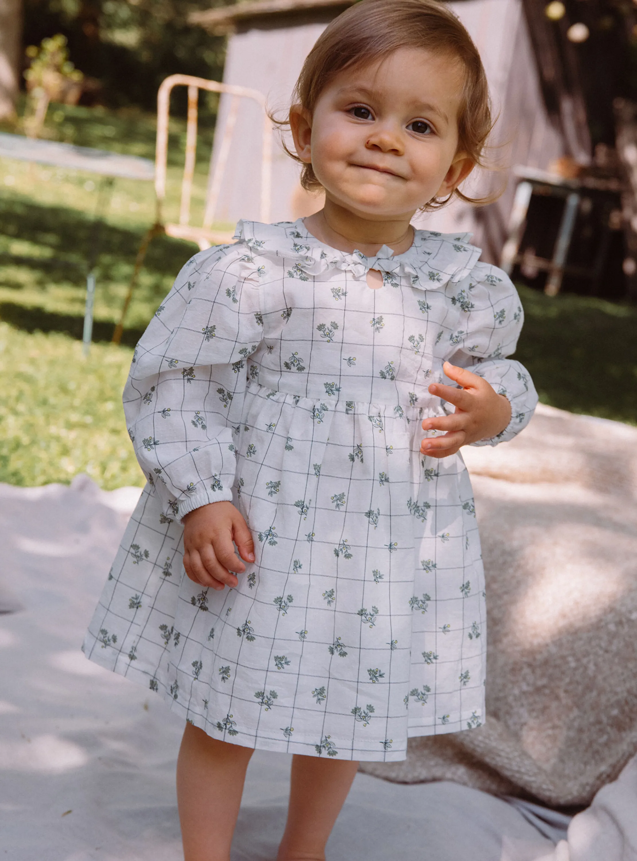 Best Sergent Major Ecru dress with check and floral print