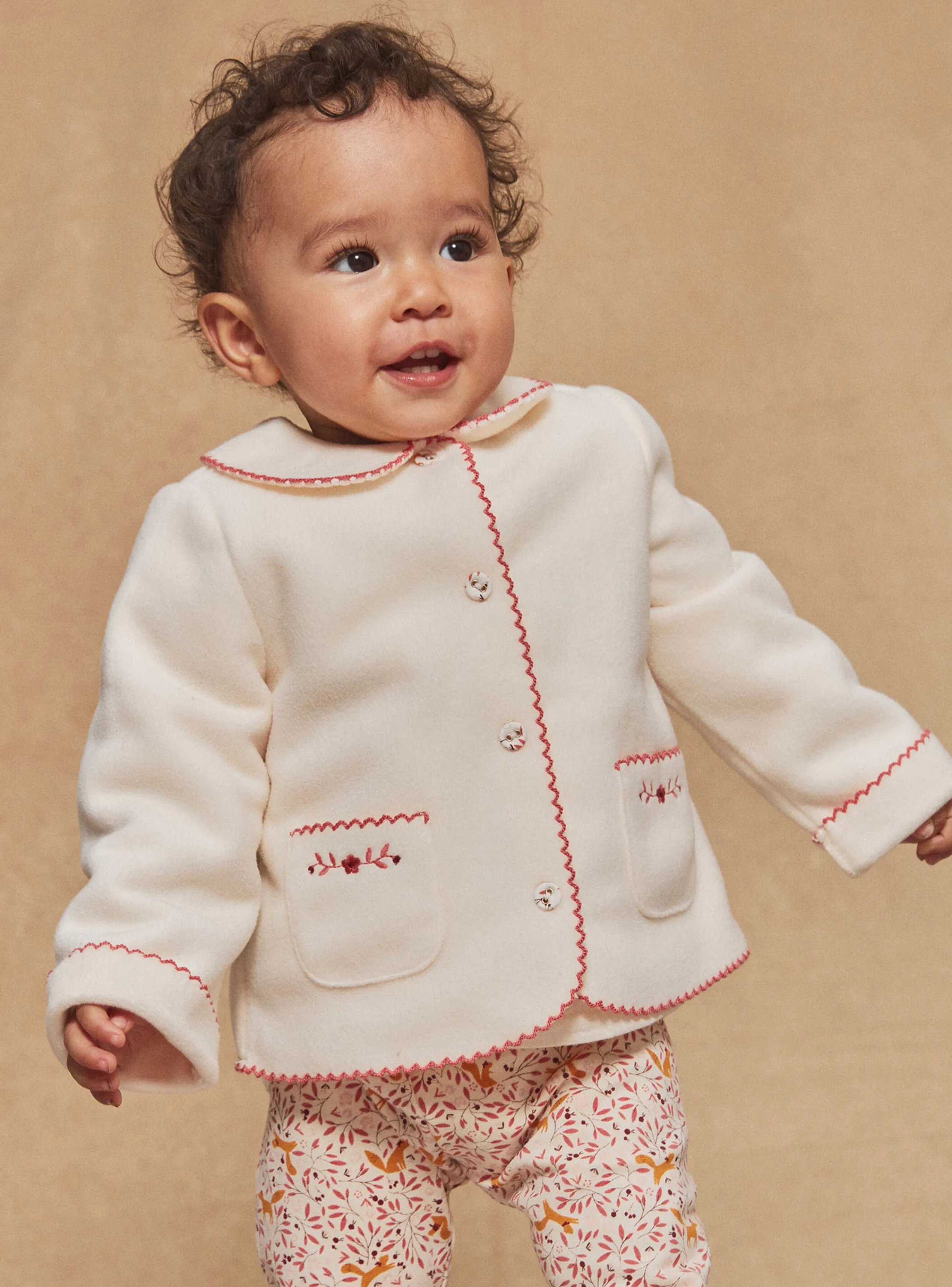 New Sergent Major Ecru fleece cardigan