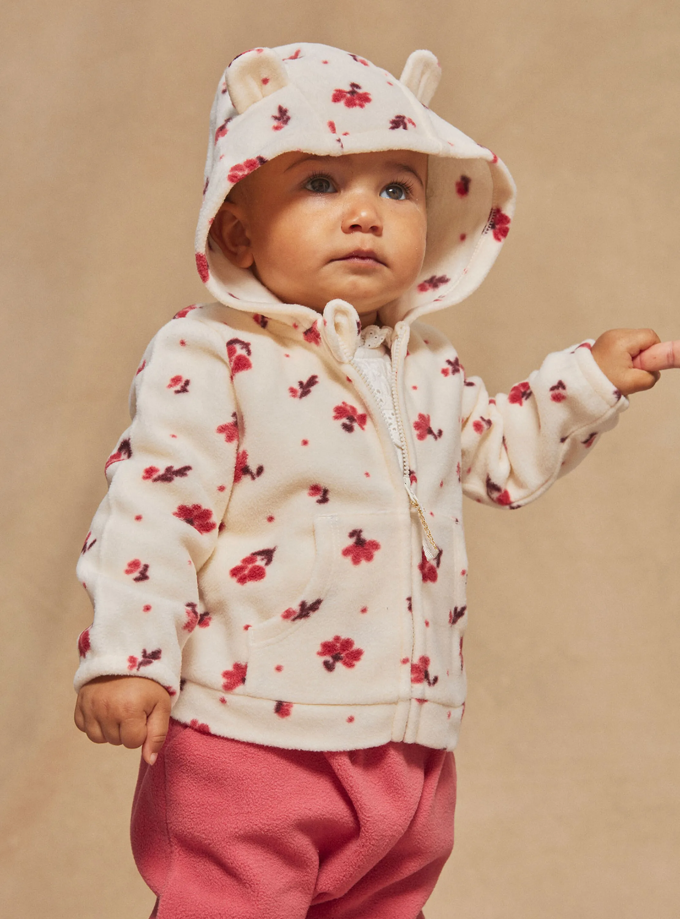 Outlet Sergent Major Ecru fleece jogging top with floral print