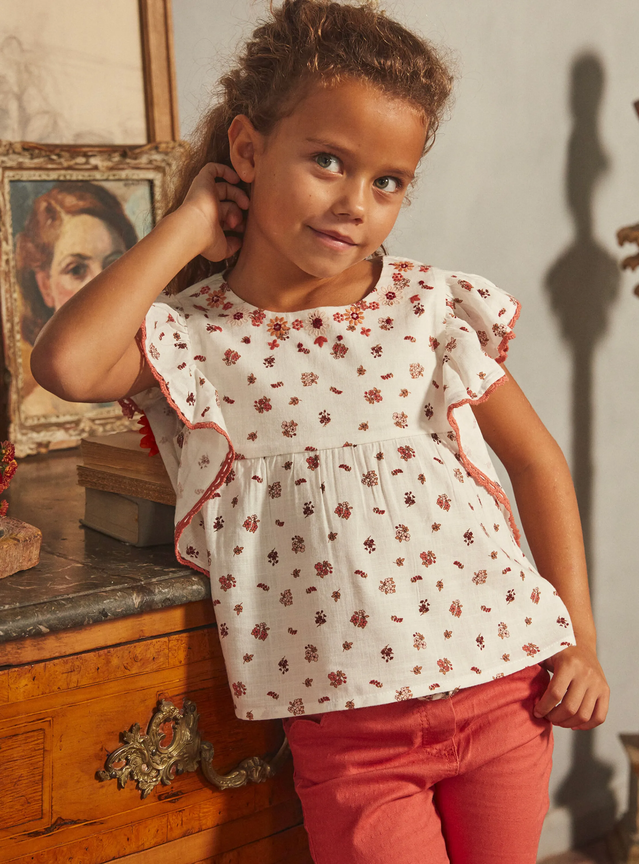 New Sergent Major Ecru floral blouse
