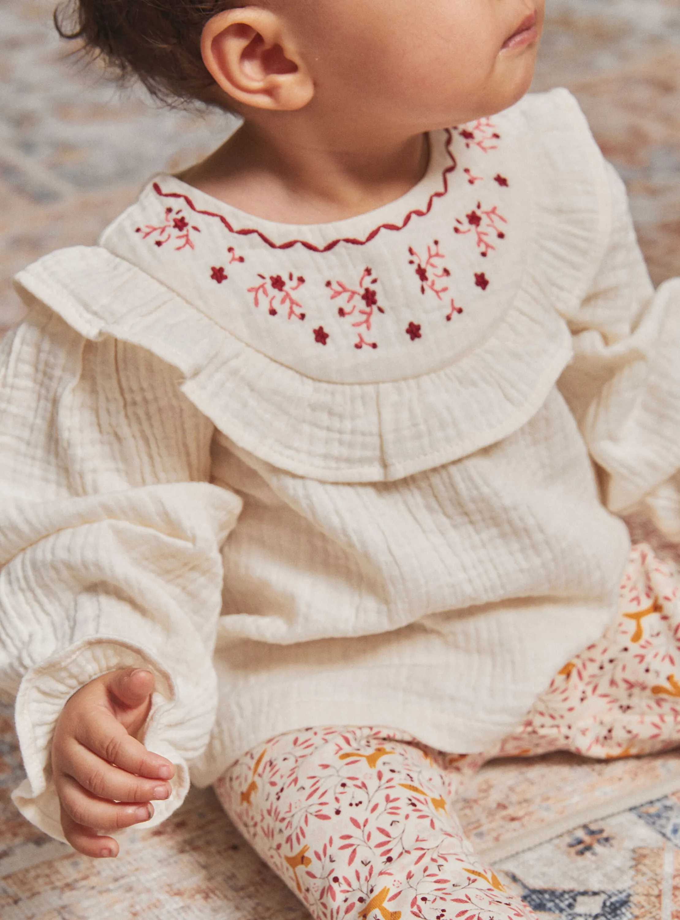 Best Sale Sergent Major Ecru flounced blouse in double cotton gauze