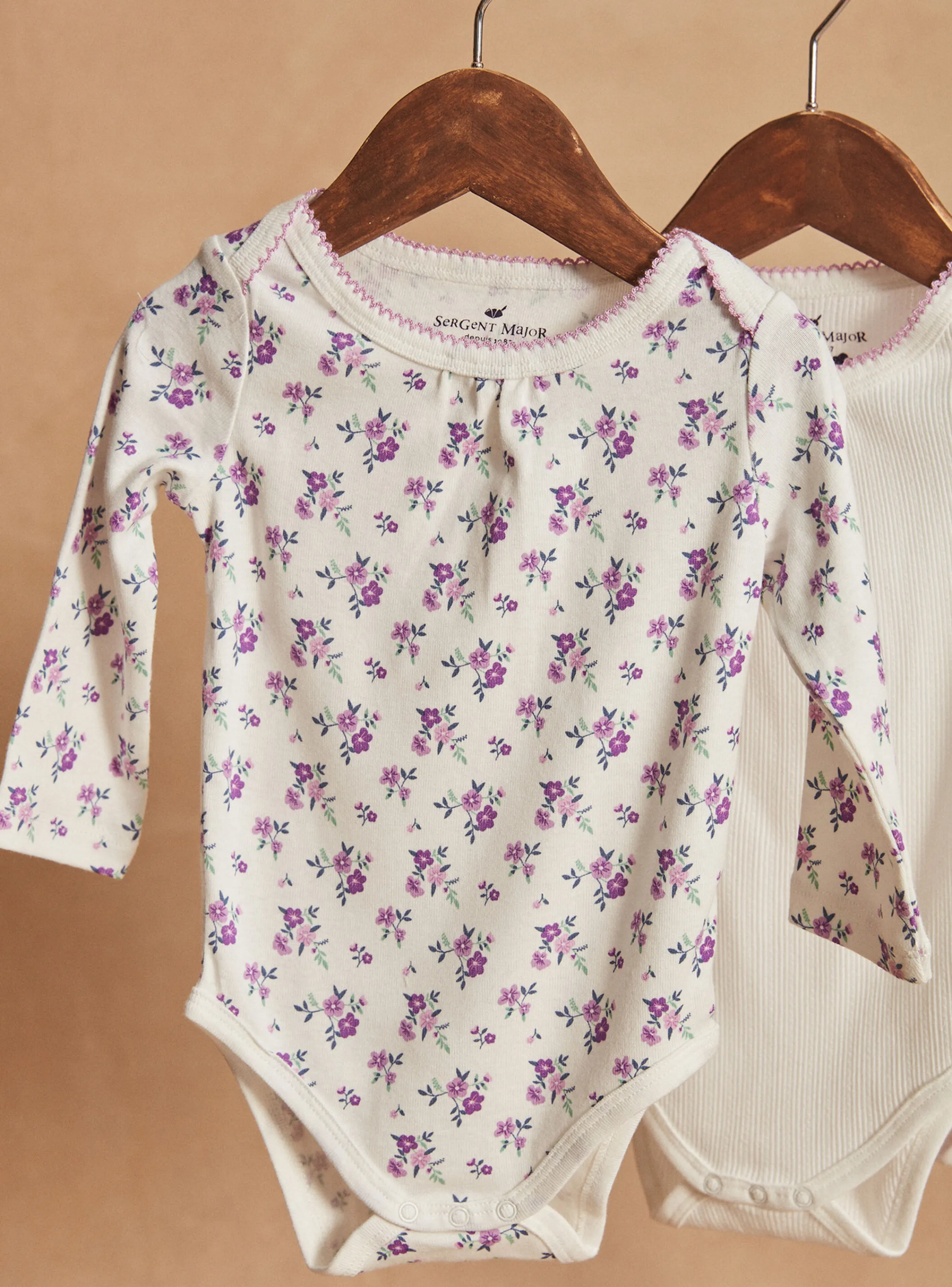 Online Sergent Major 3 ecru long-sleeved bodysuits in organic cotton
