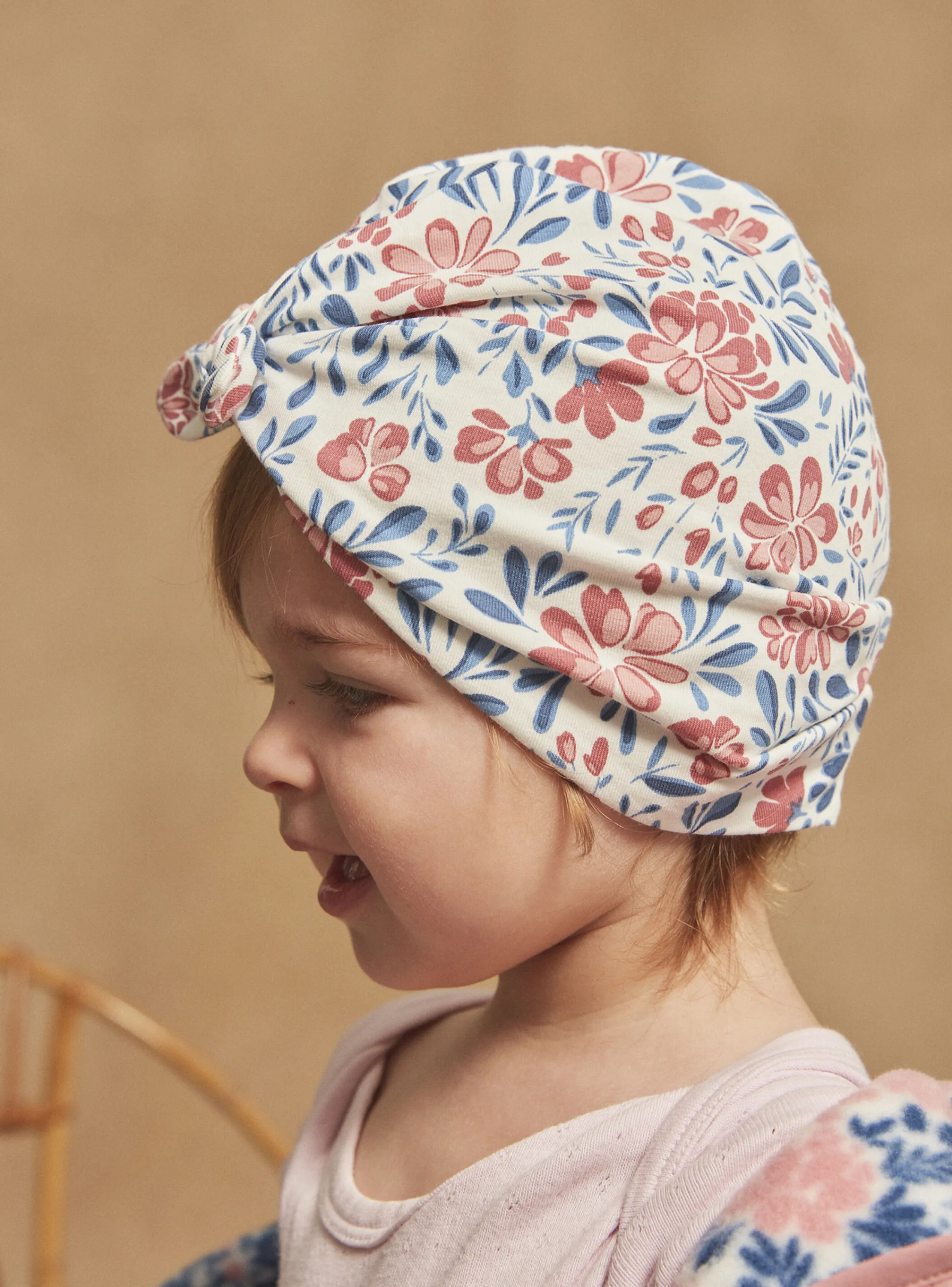 Best Sale Sergent Major Ecru, pink and blue beanie with floral print