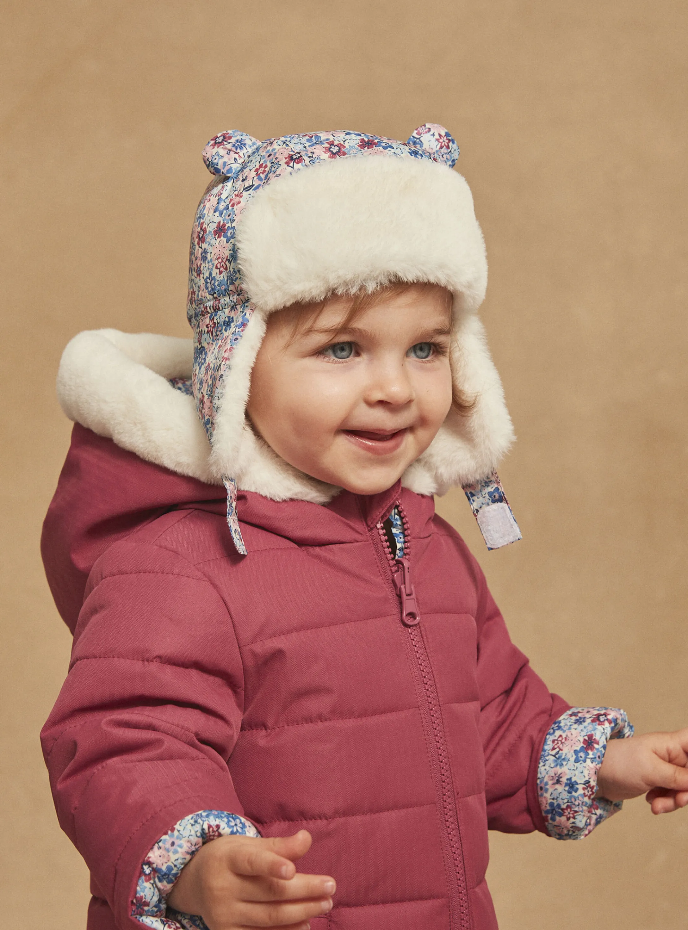 Best Sale Sergent Major Ecru, pink and blue chapka with floral print