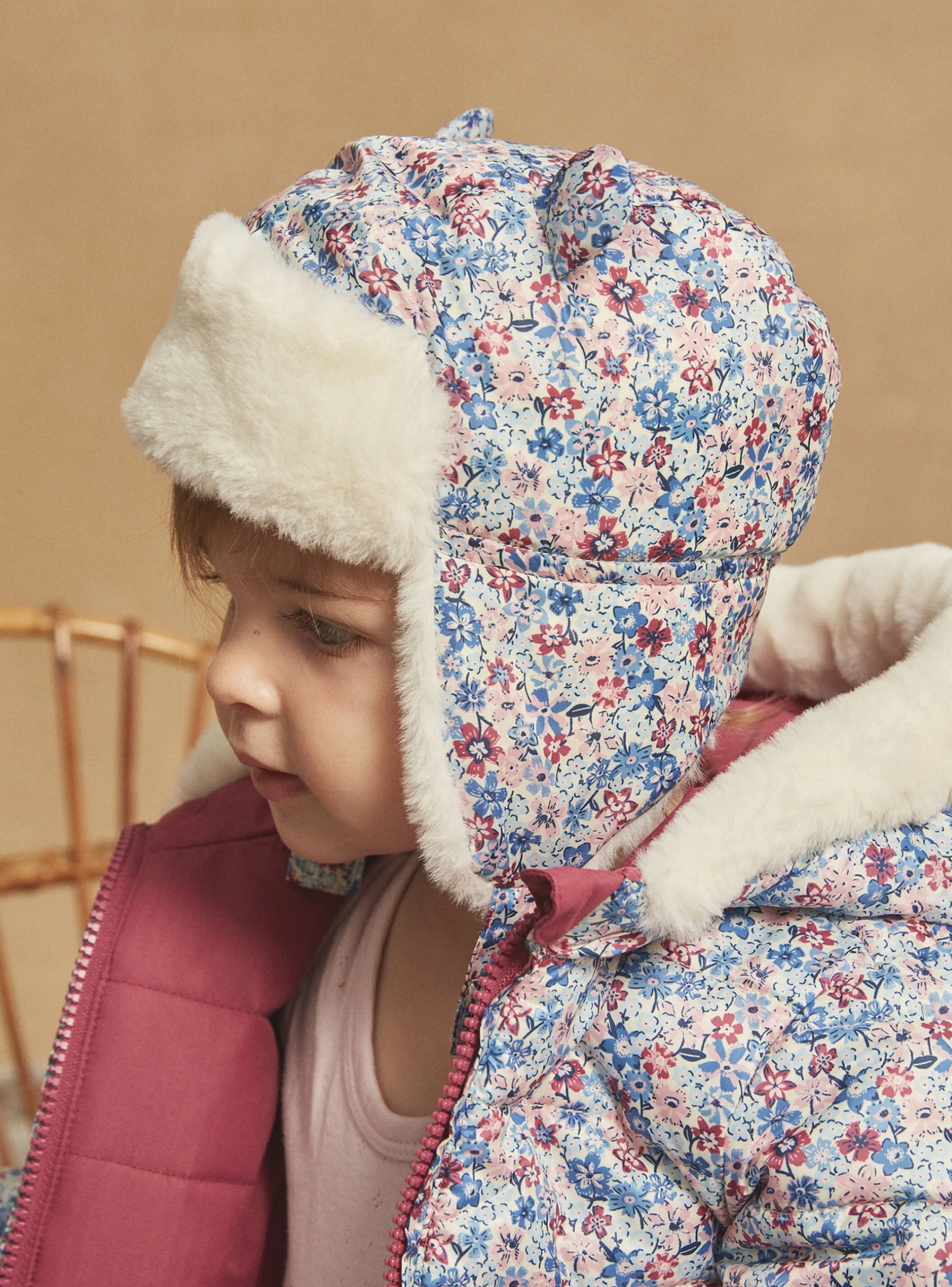 Best Sale Sergent Major Ecru, pink and blue chapka with floral print