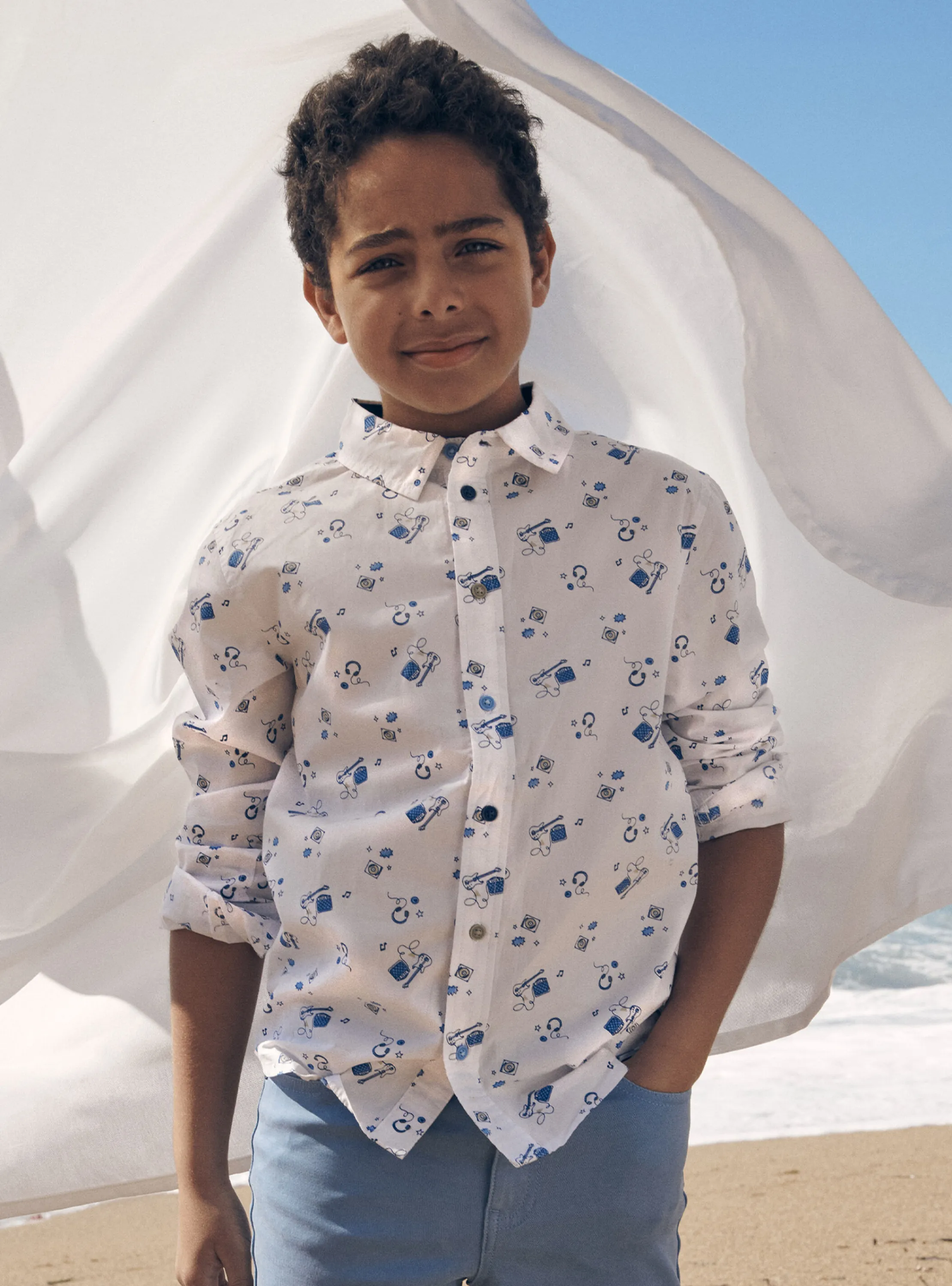 Discount Sergent Major Ecru shirt with musical print