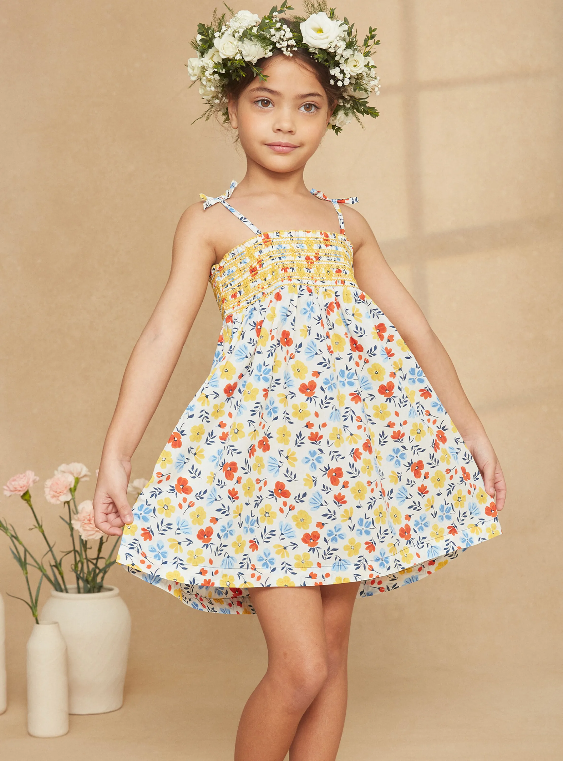 Best Sergent Major Ecru smock dress with floral print