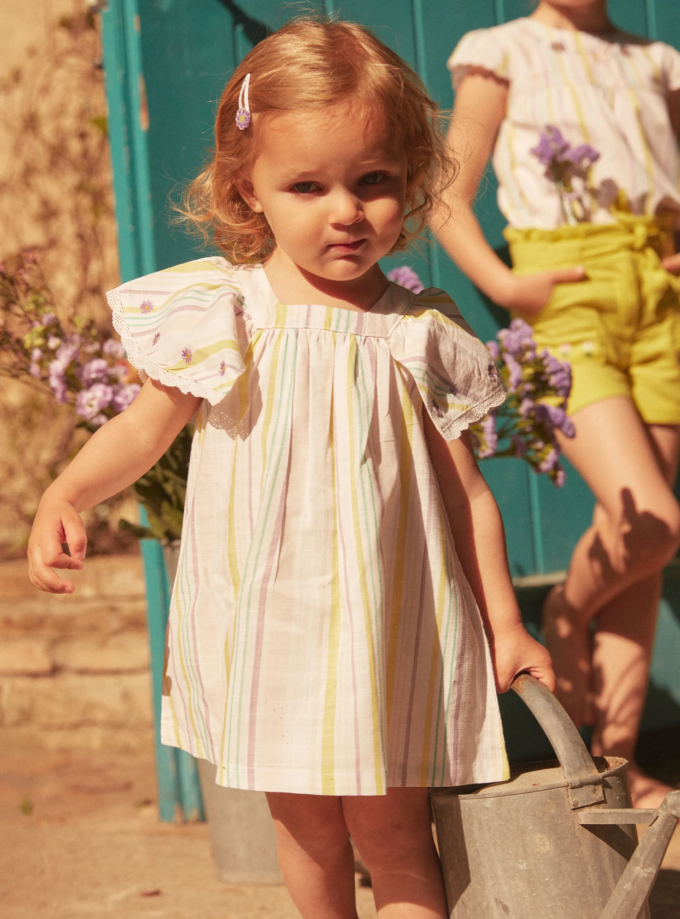 New Sergent Major Ecru striped poplin dress and bloomer set