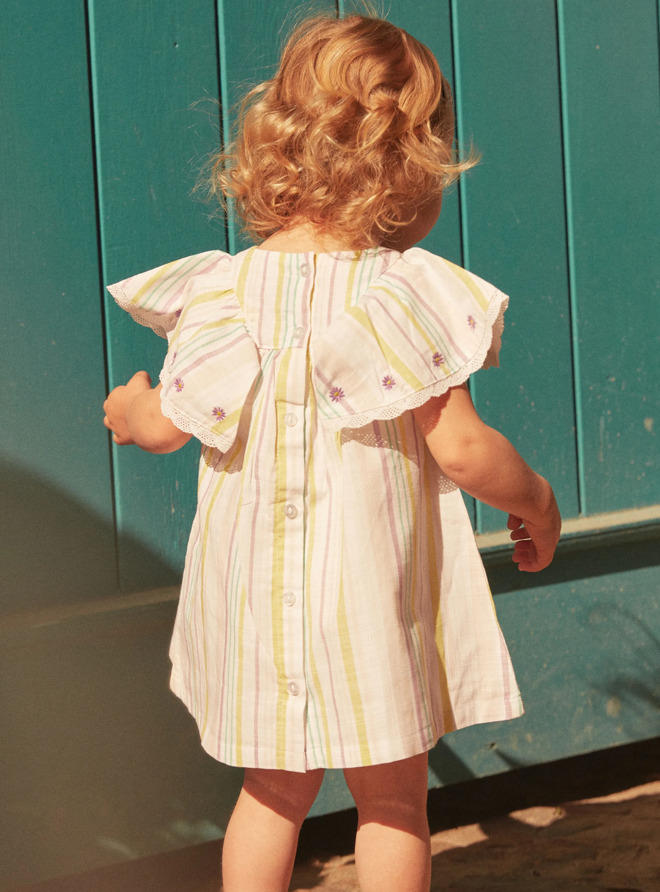 New Sergent Major Ecru striped poplin dress and bloomer set