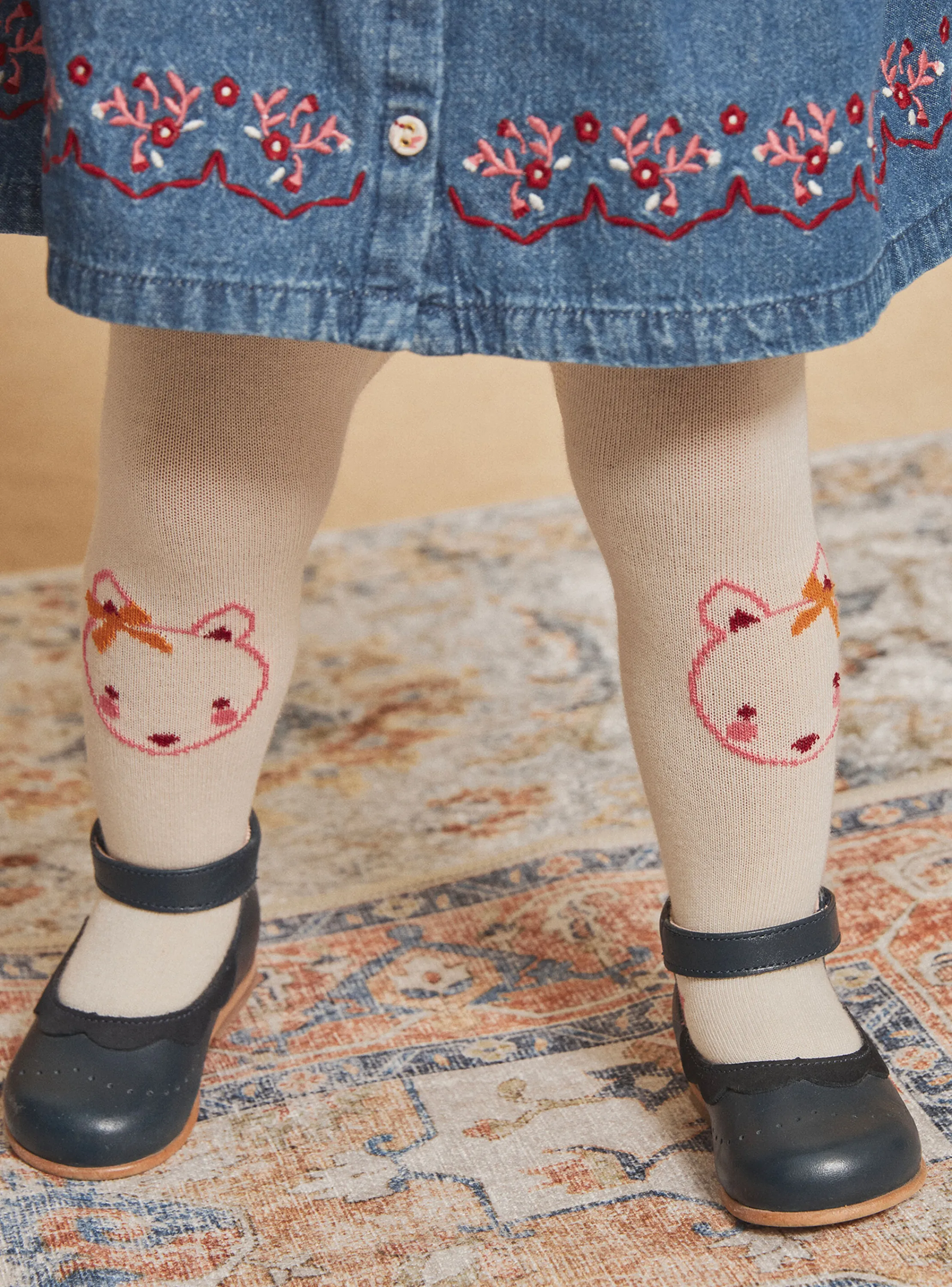 Discount Sergent Major Ecru tights with cat motif