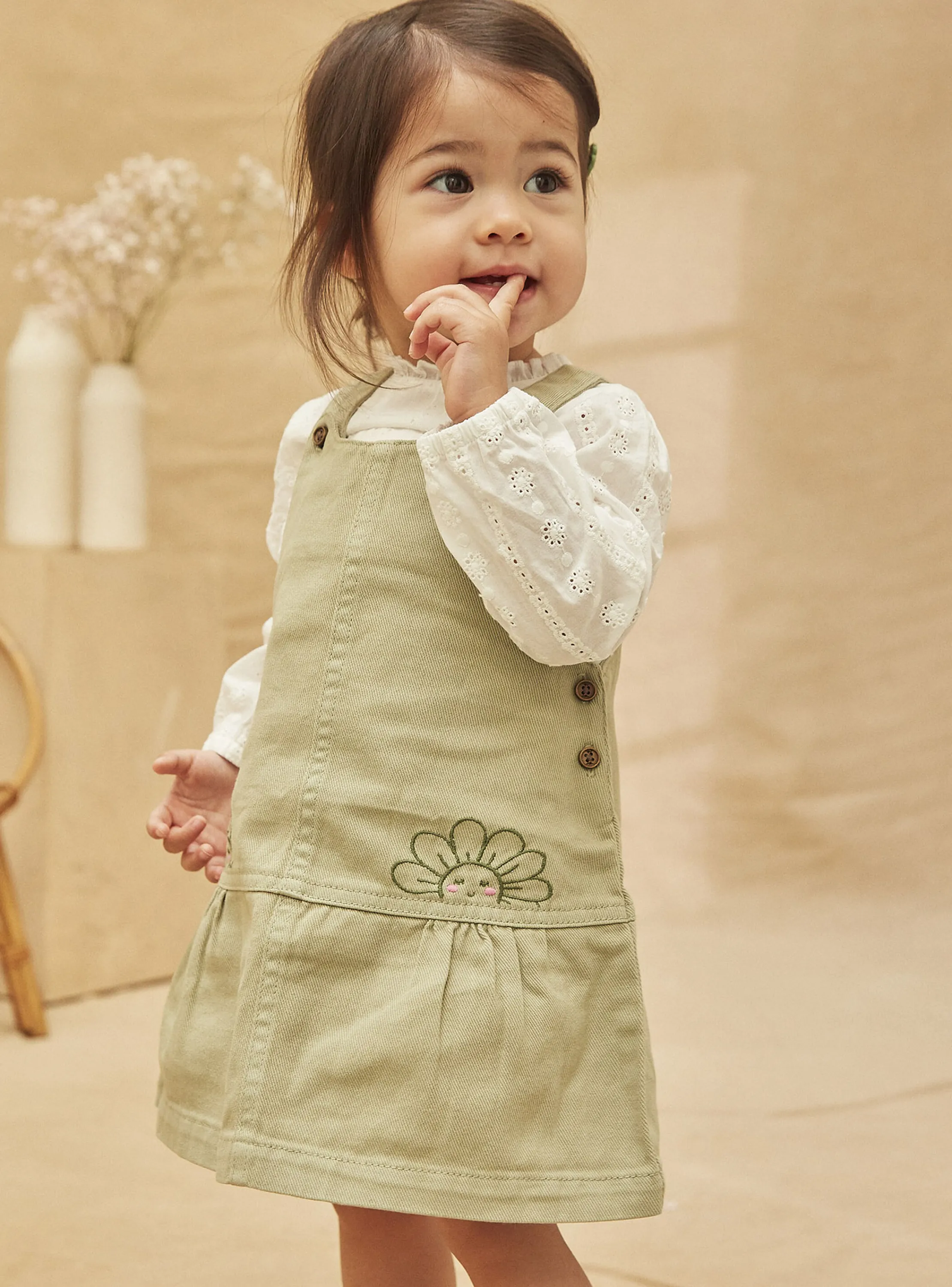 Fashion Sergent Major Embroidered clay-green chasuble dress