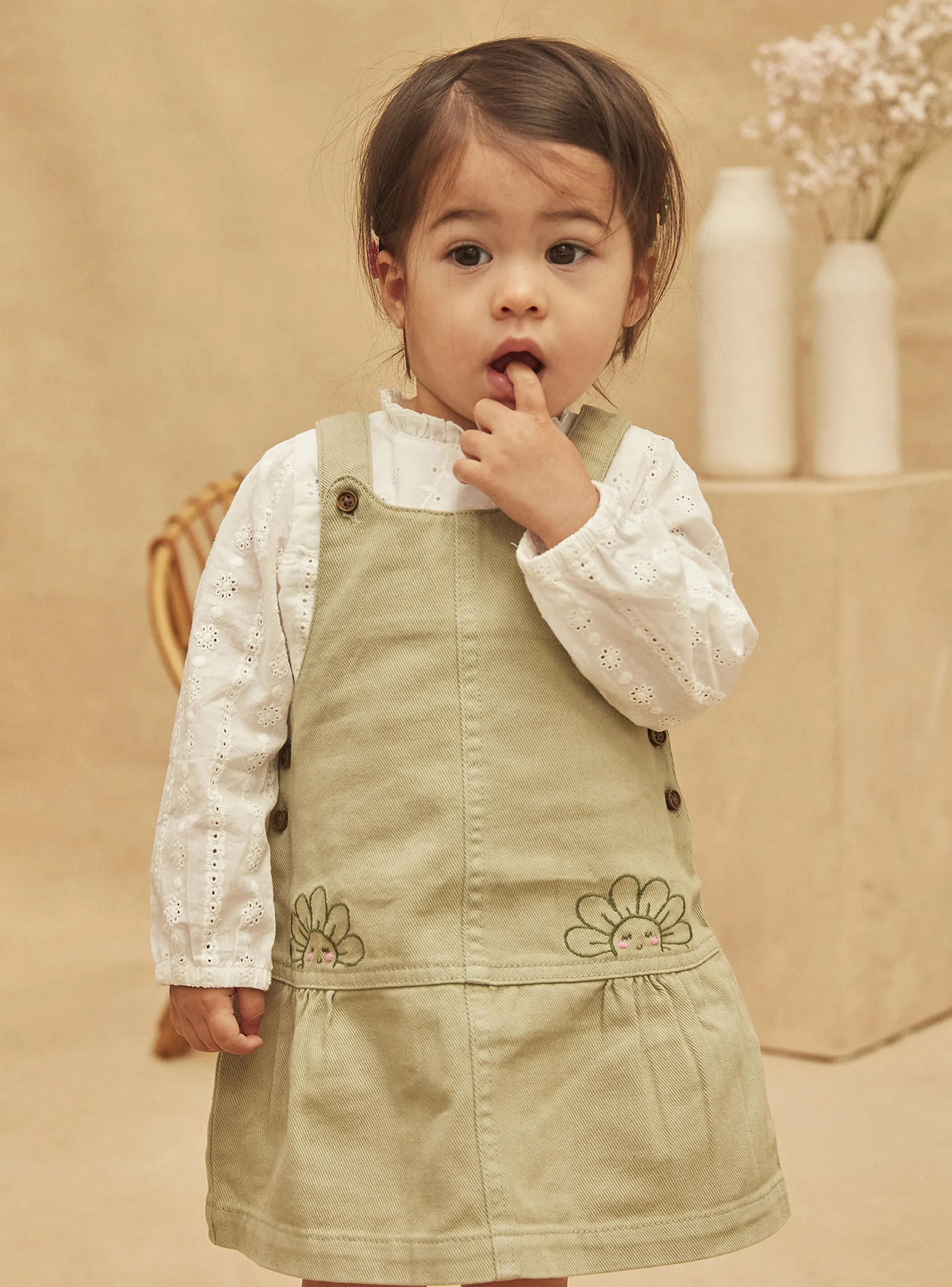 Fashion Sergent Major Embroidered clay-green chasuble dress