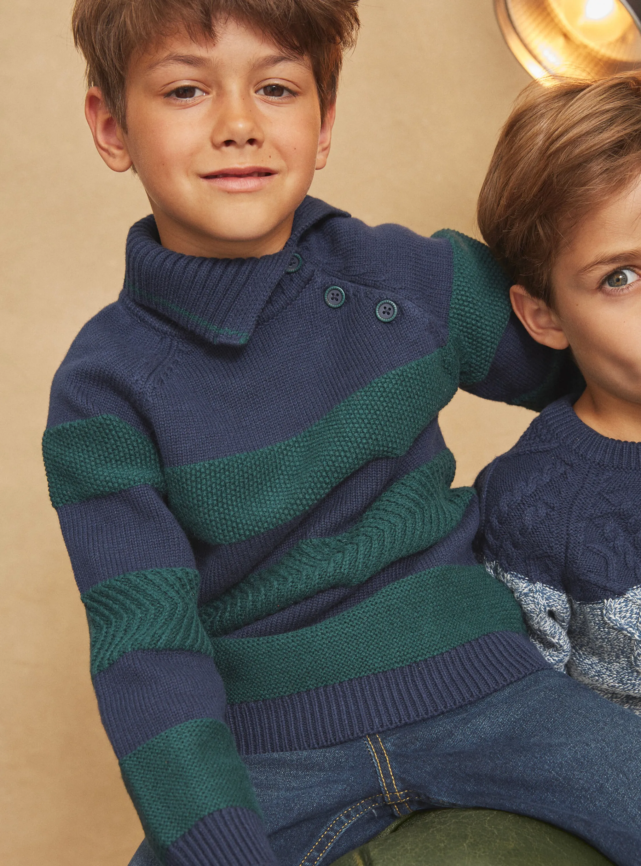Discount Sergent Major Emerald green and navy blue sweater in fancy knitwear