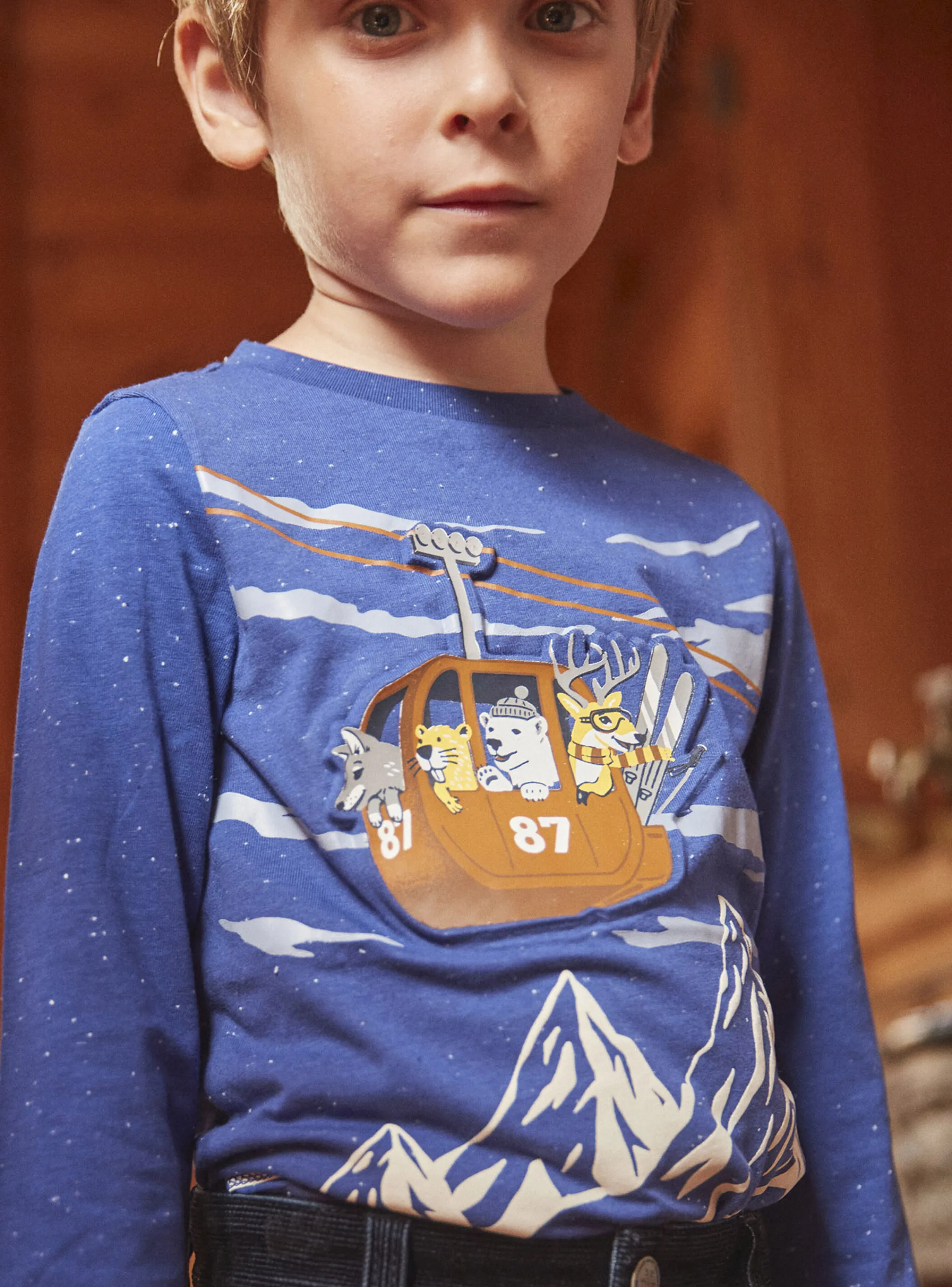 Hot Sergent Major Glacier blue T-shirt with mountain and gondola motifs