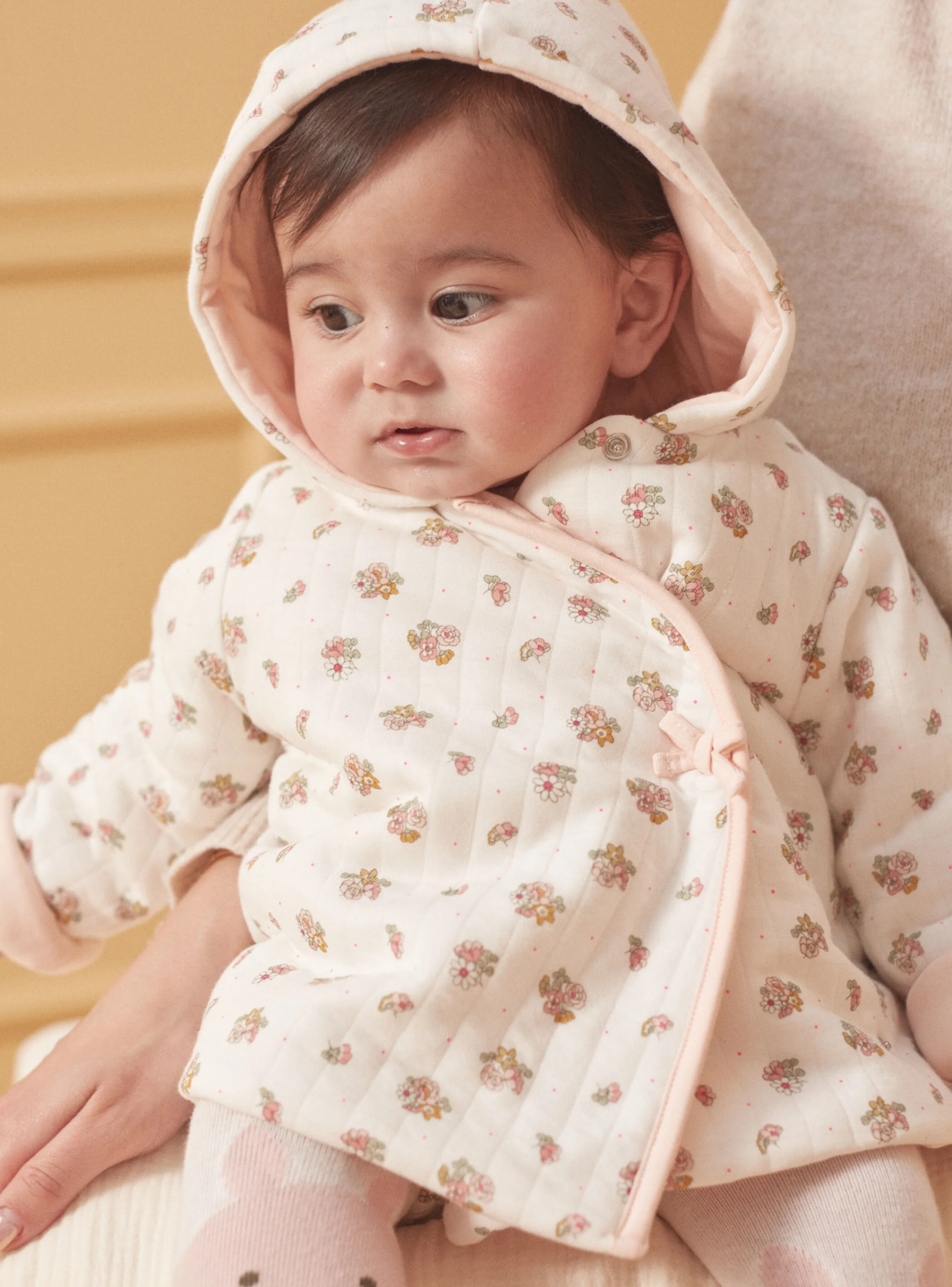 Best Sergent Major Hooded baby jacket in ecru tubique