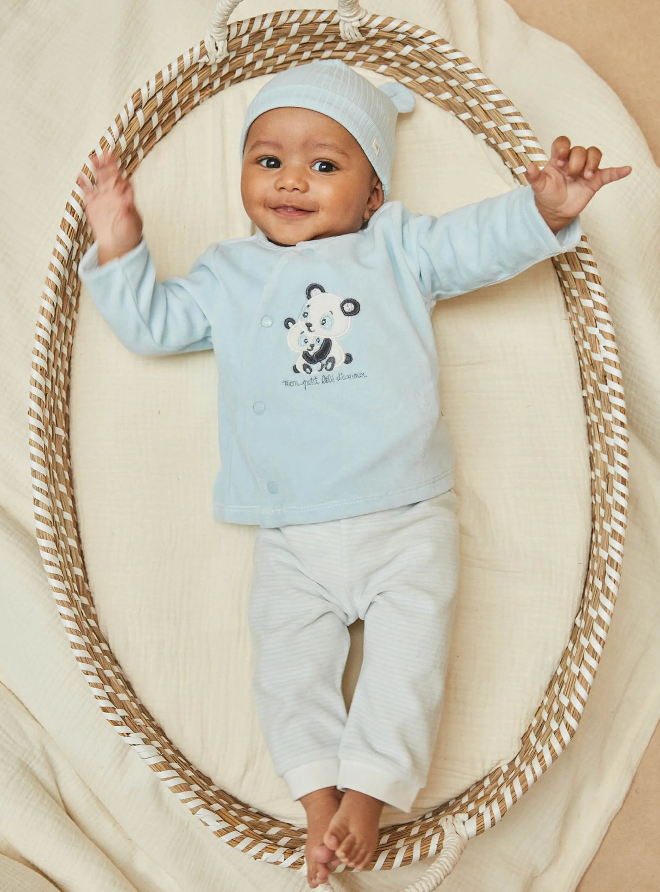 Discount Sergent Major Ice blue top and ecru velvet bottom