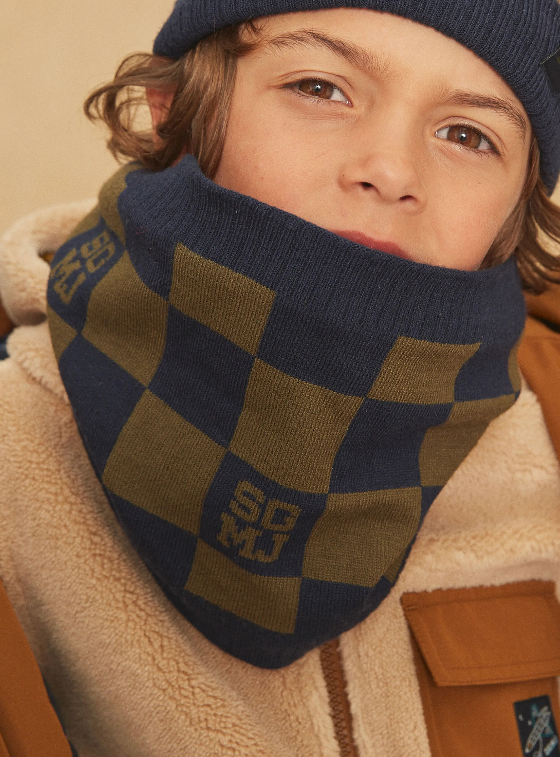 Cheap Sergent Major Khaki and navy blue knitted snood