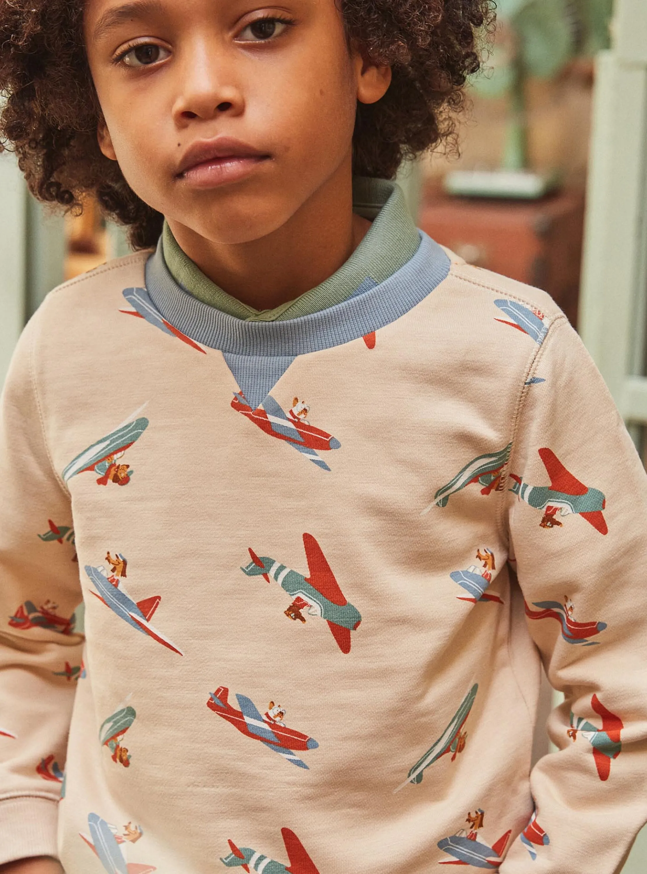 Flash Sale Sergent Major Light beige fleece sweatshirt with aircraft print
