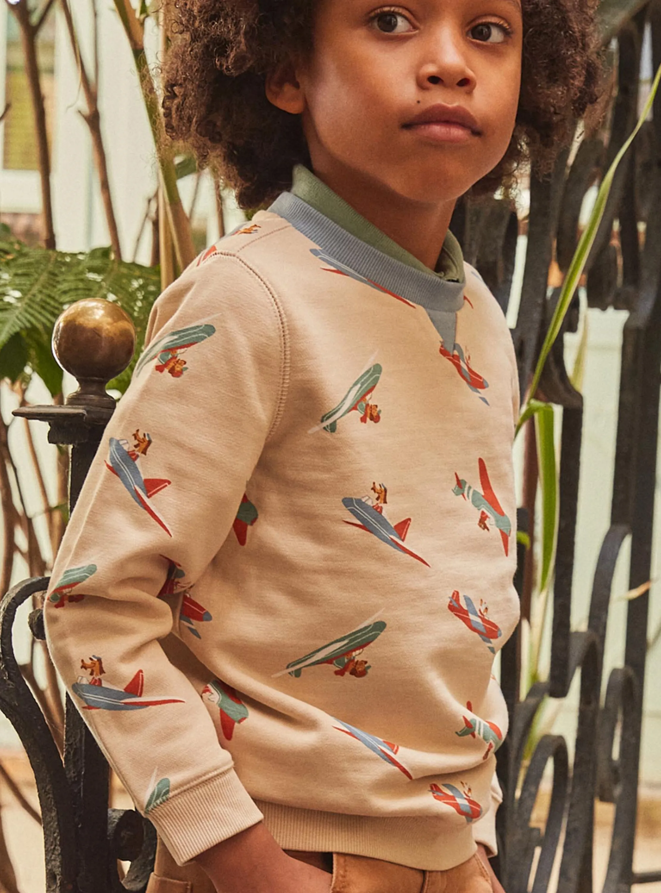 Flash Sale Sergent Major Light beige fleece sweatshirt with aircraft print