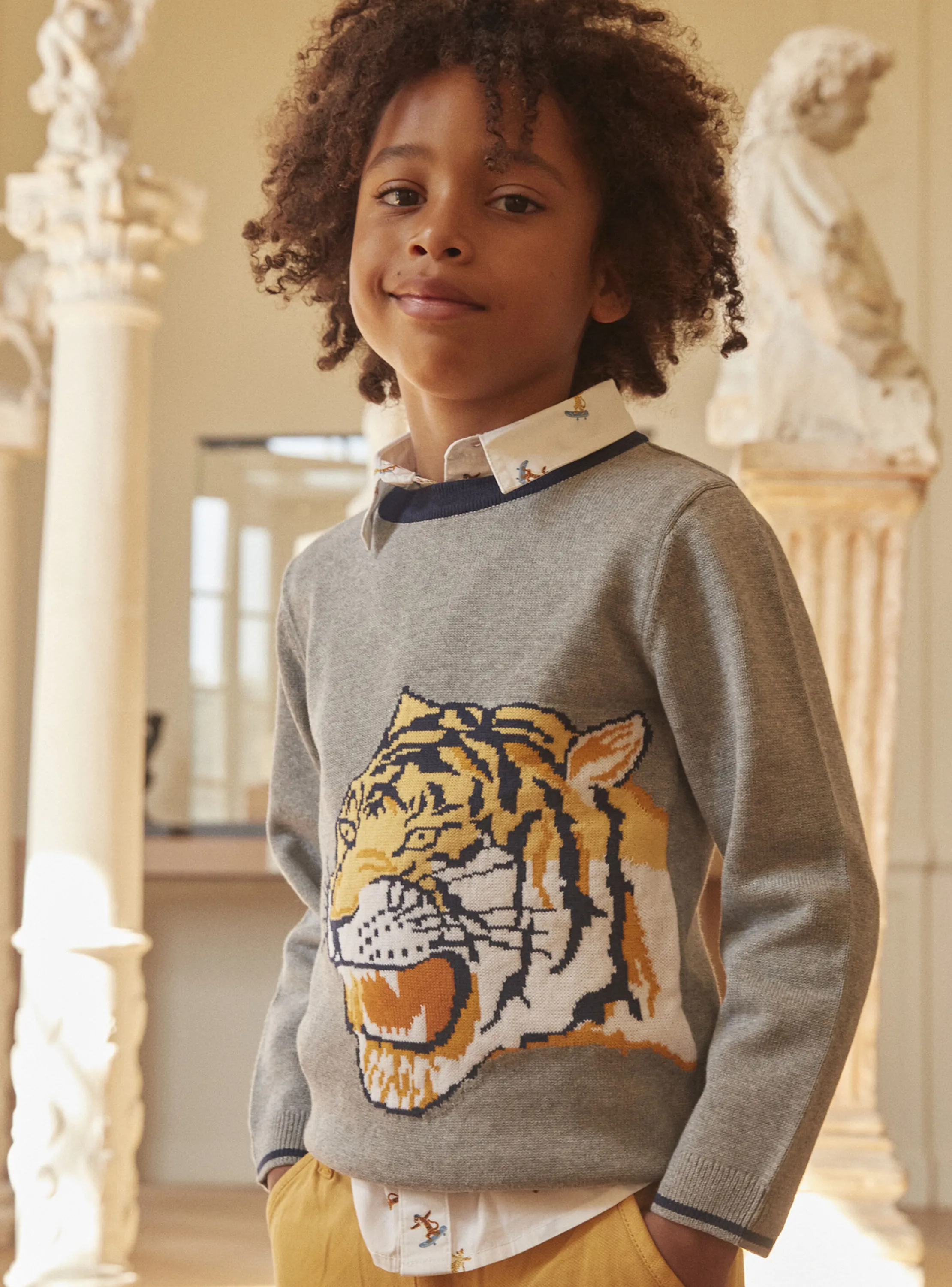 Flash Sale Sergent Major Mottled gray tiger-head sweater