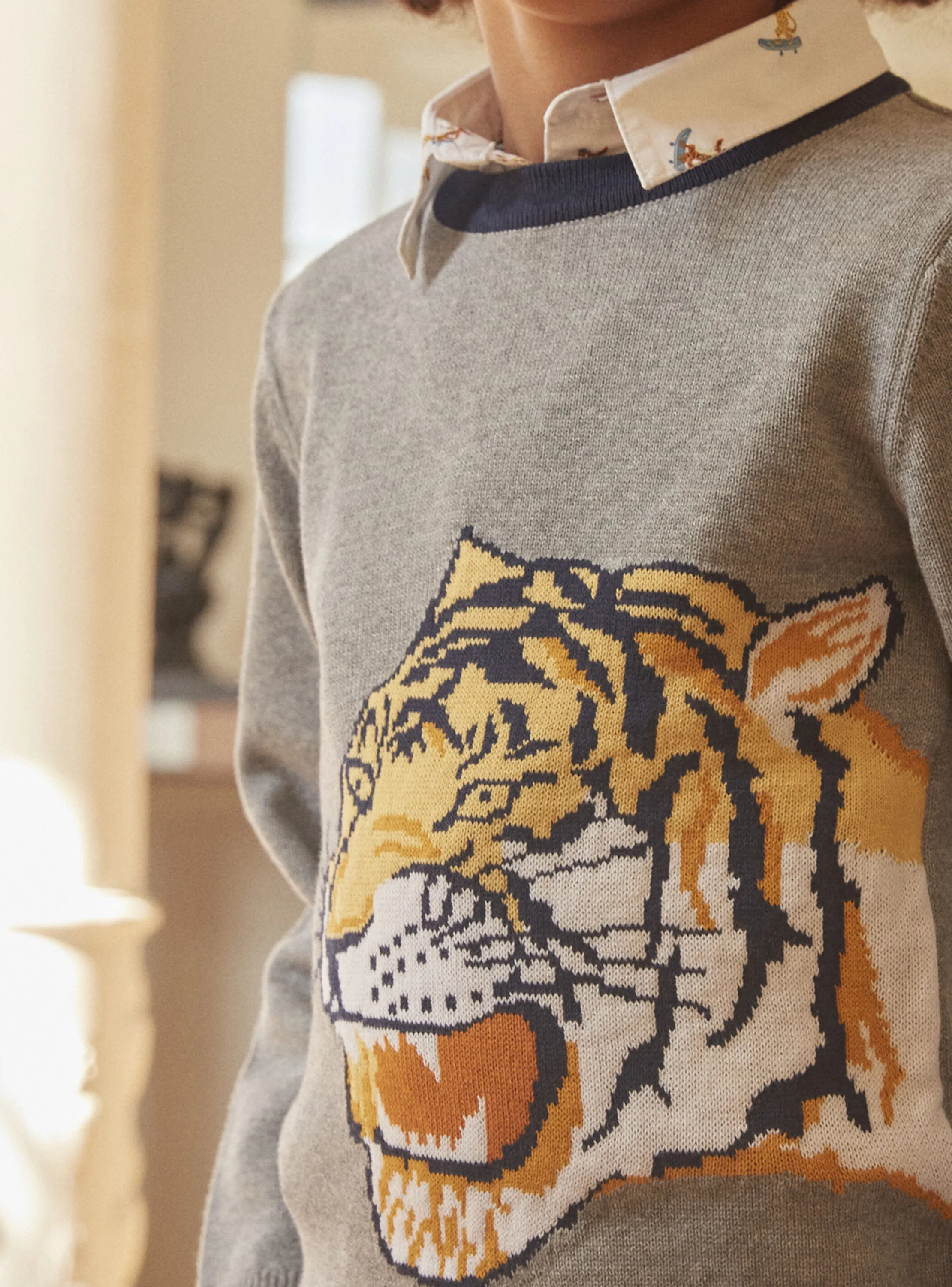 Flash Sale Sergent Major Mottled gray tiger-head sweater
