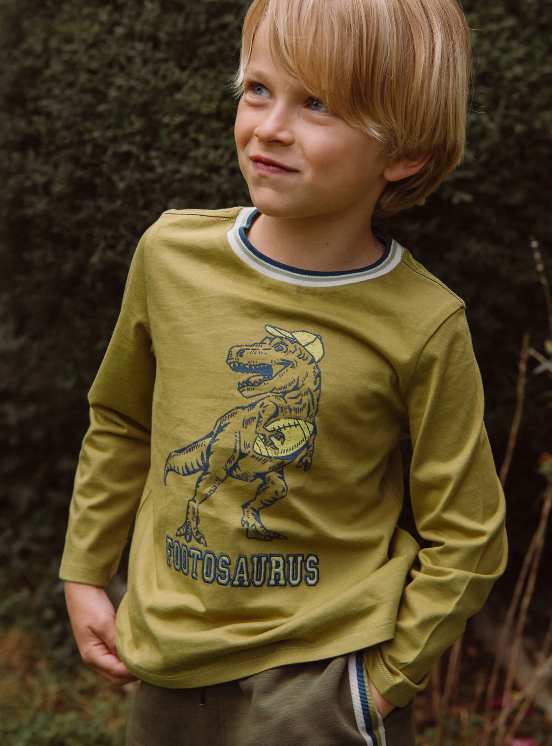 Best Sale Sergent Major Mustard yellow T-shirt with dinosaur motif